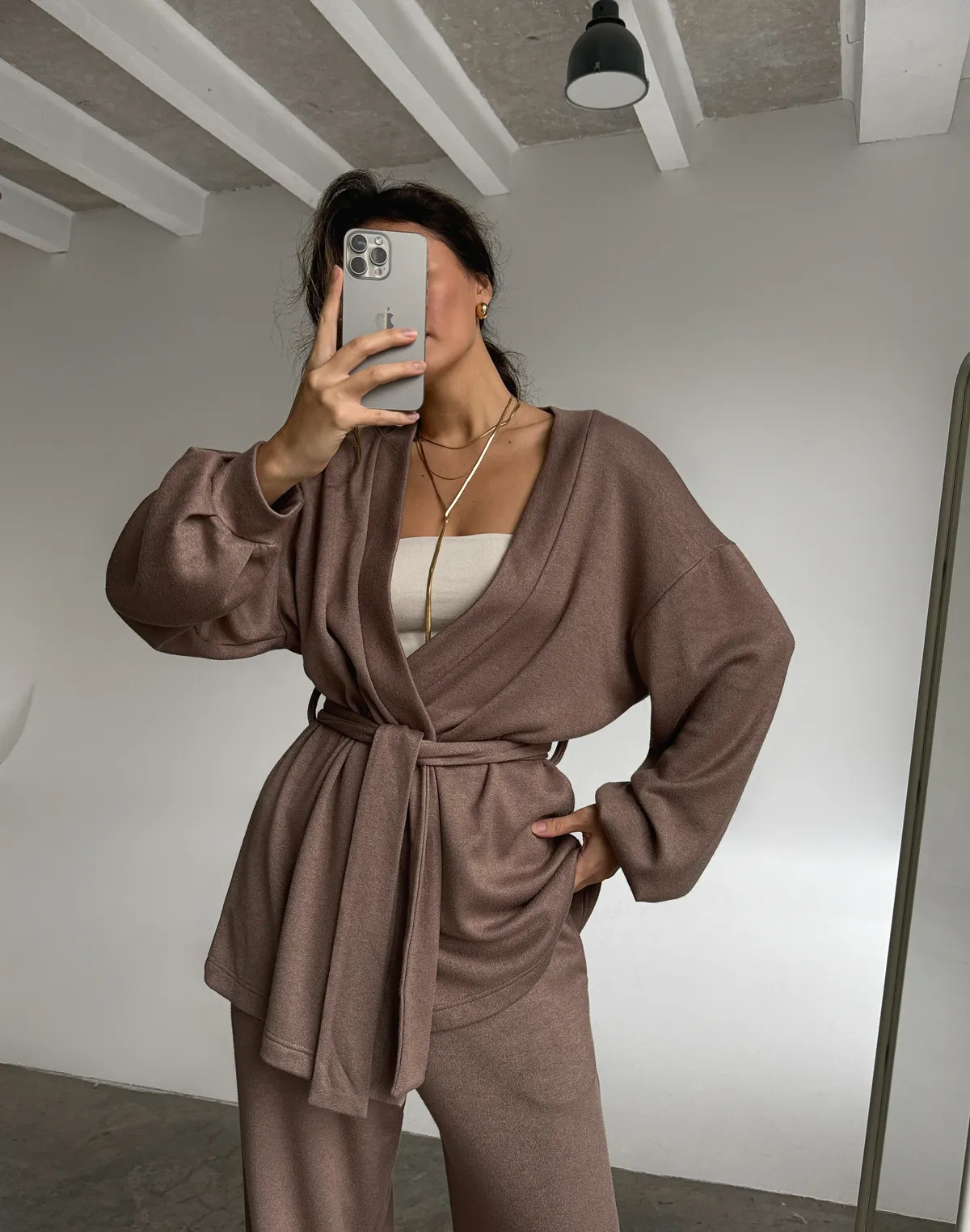 Кофта-кімоно з тканини з імітацією ангори, капучіно - Фото 6