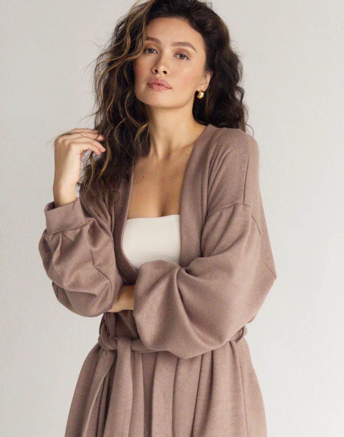 Кофта-кімоно з тканини з імітацією ангори, капучіно - Фото 5