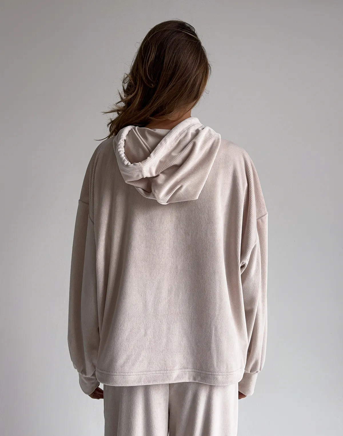 Комплект весняний вельветовий худі та штани спортивні, пудровий беж - Фото 2