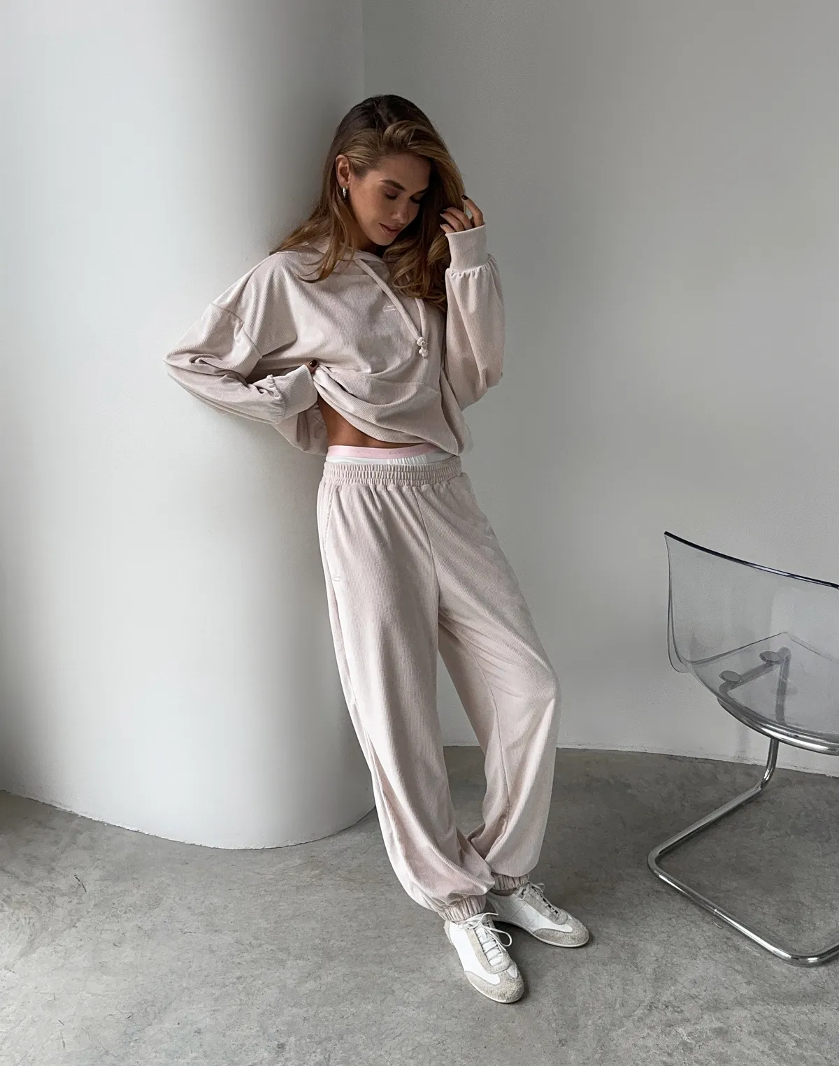 Комплект весняний вельветовий худі та штани спортивні, пудровий беж - Фото 8