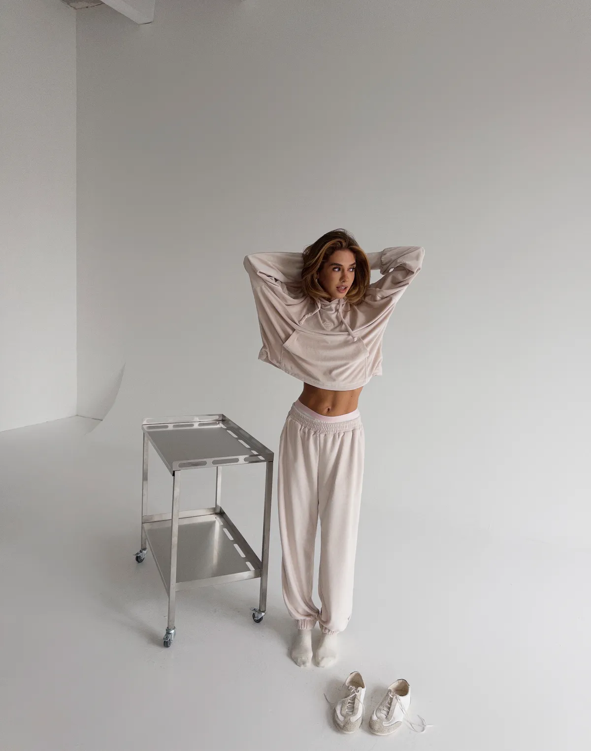 Комплект весняний вельветовий худі та штани спортивні, пудровий беж - Фото 3