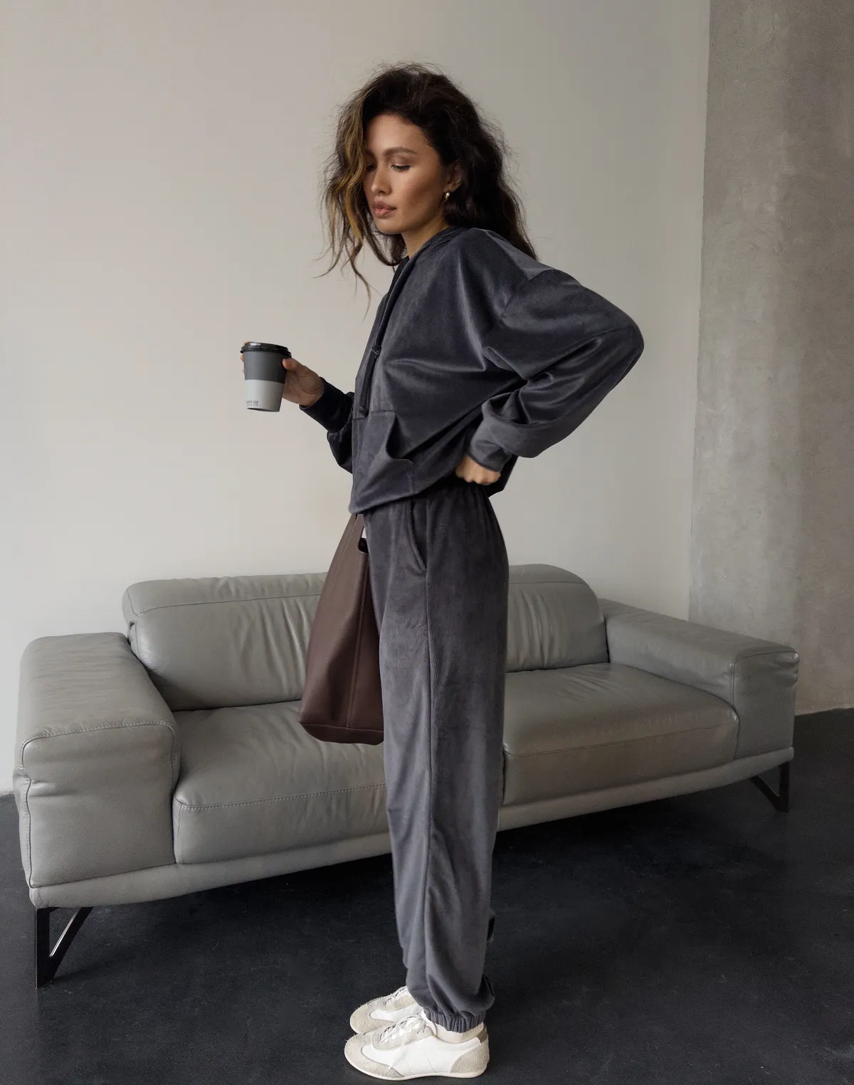 Комплект весняний вельветовий худі та штани спортивні, графітові - Фото 2