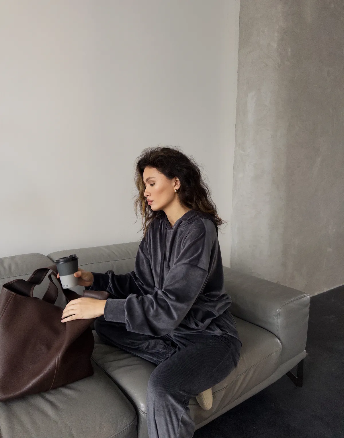 Комплект весняний вельветовий худі та штани спортивні, графітові - Фото 4