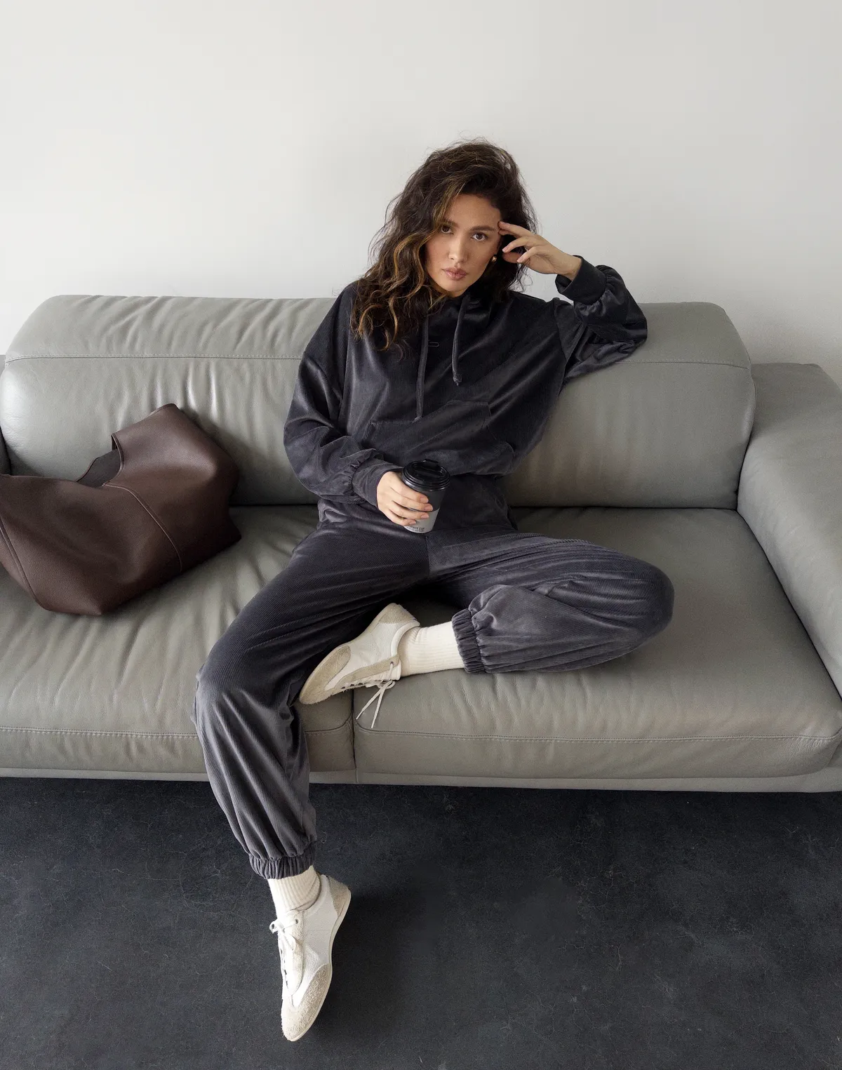Комплект весняний вельветовий худі та штани спортивні, графітові - Фото 3