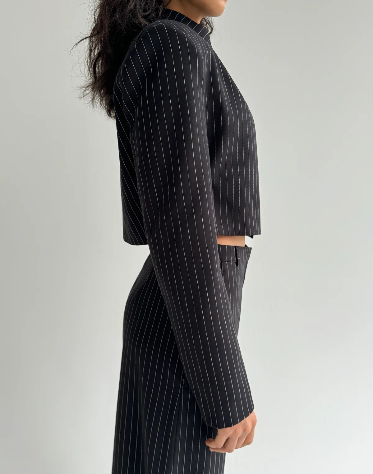 Жакет у смужку у азіатському стилі, чорний - Фото 7