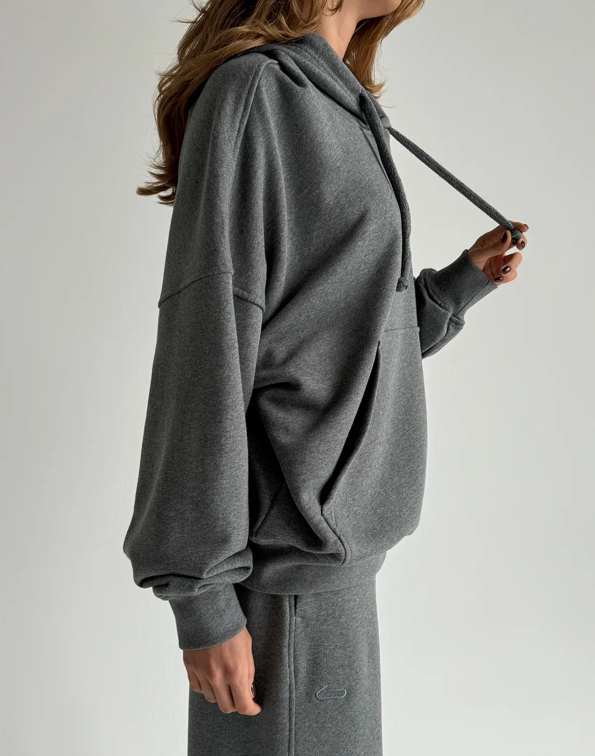 Худі оверсайз з кишенею, темний меланж - Фото 6