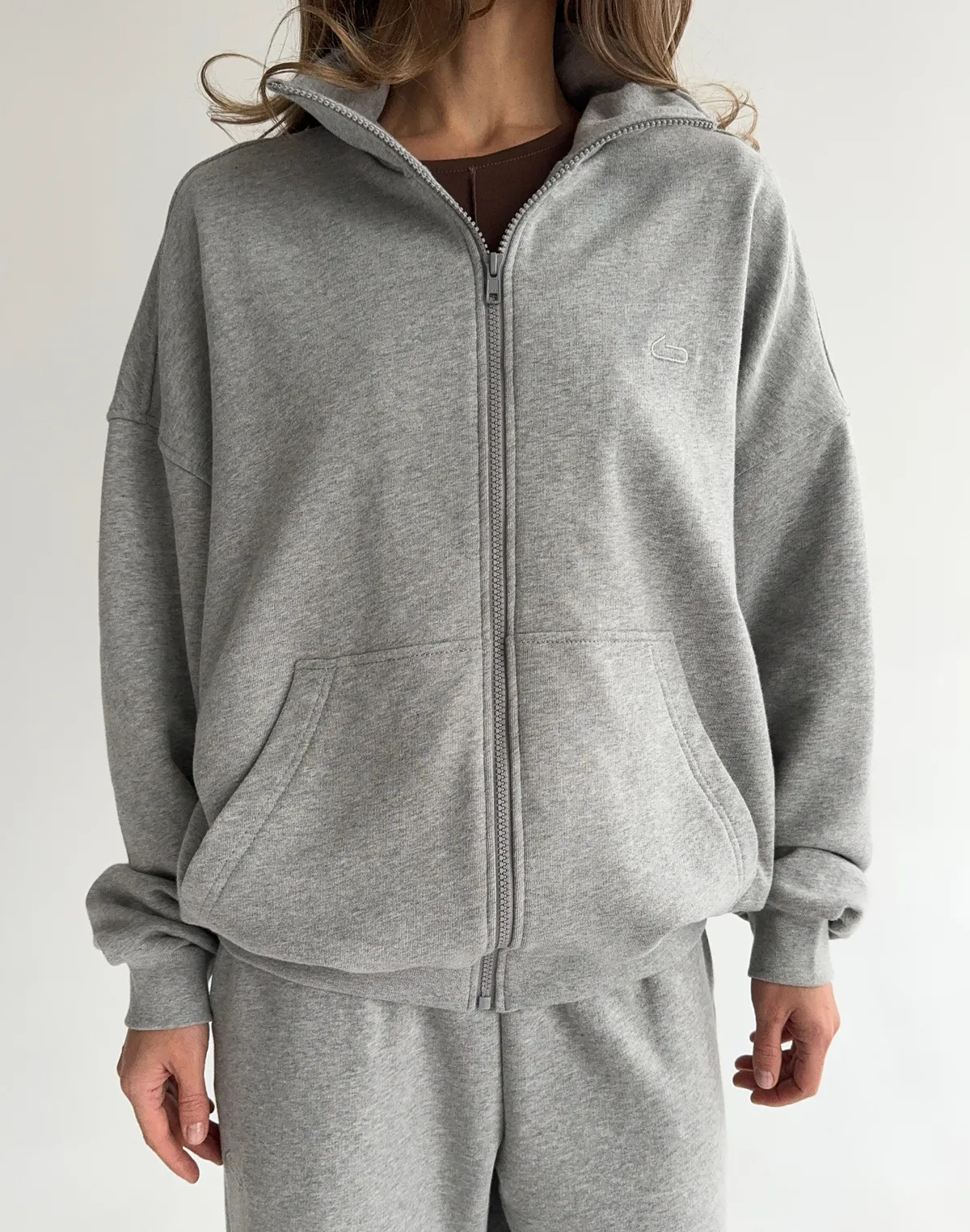 Зіпер жіночий оверсайз з кишенею, сірий меланж - Фото 1