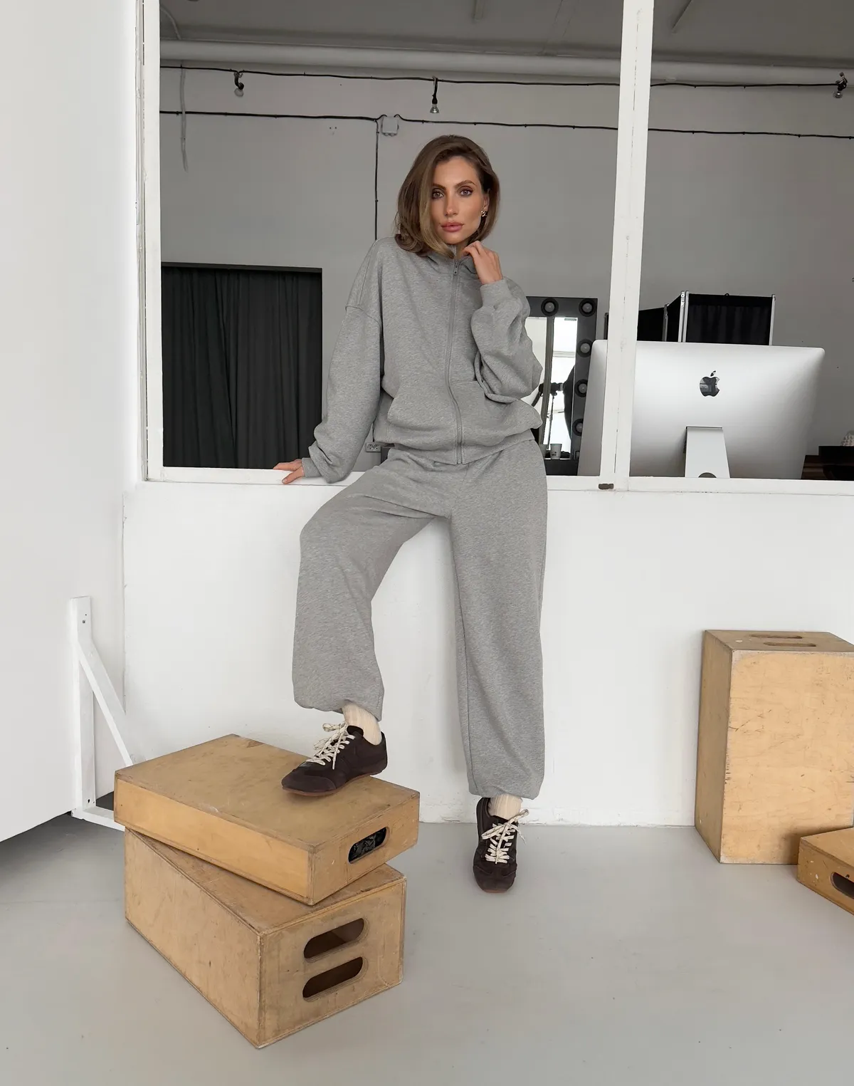 Зіпер жіночий оверсайз з кишенею, сірий меланж - Фото 3