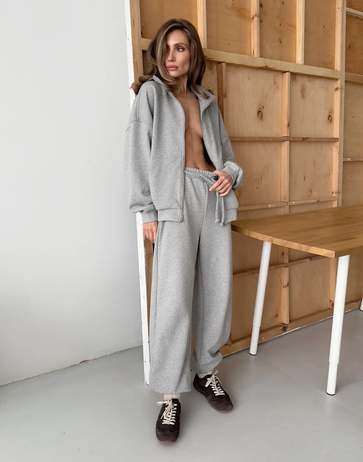 Джогери зі шнурком оверсайз, сірий меланж - Фото 7