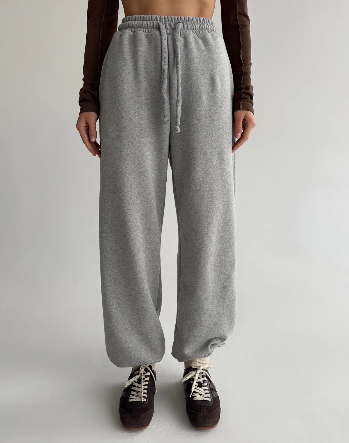 Джогери зі шнурком оверсайз, сірий меланж - Фото 1