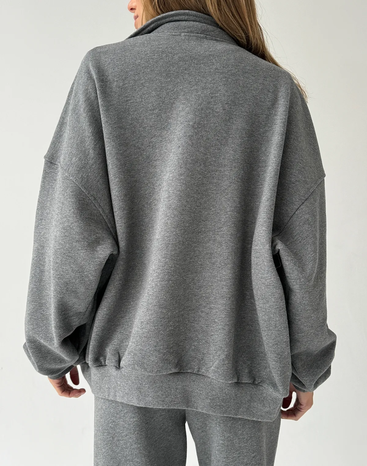 Зіпер жіночий оверсайз з кишенею, темний меланж - Фото 2