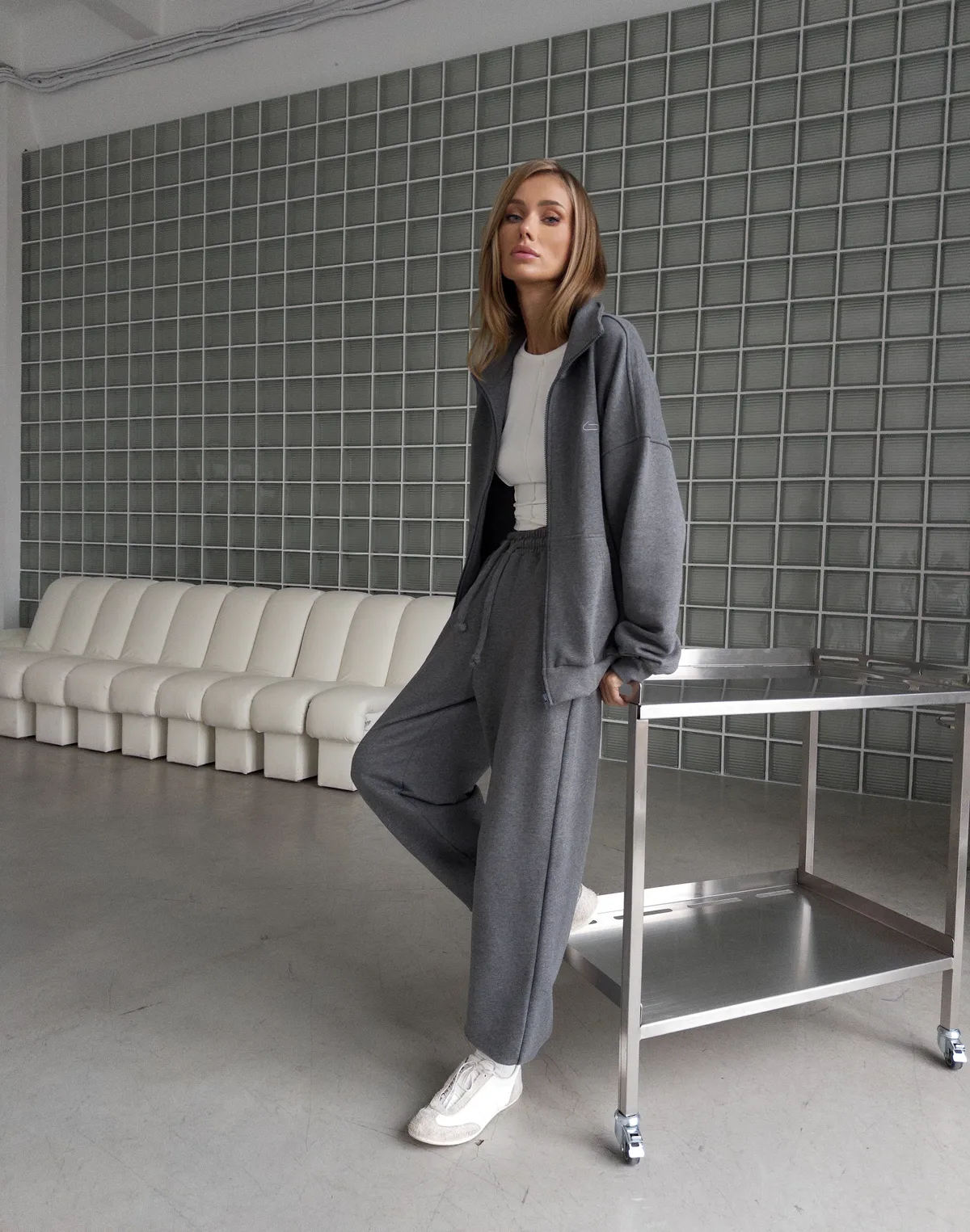 Зіпер жіночий оверсайз з кишенею, темний меланж - Фото 4