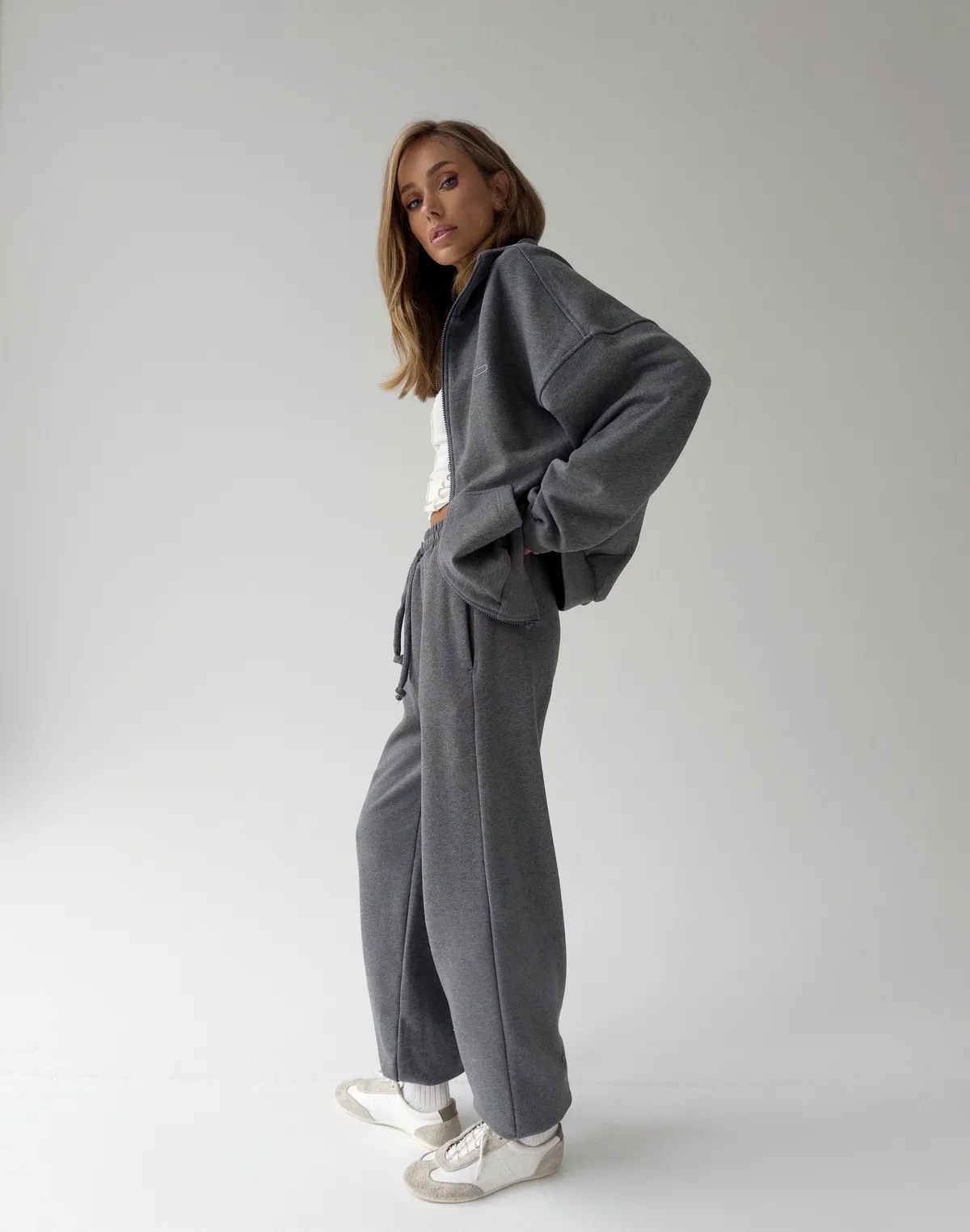 Джогери зі шнурком оверсайз, темний меланж - Фото 8