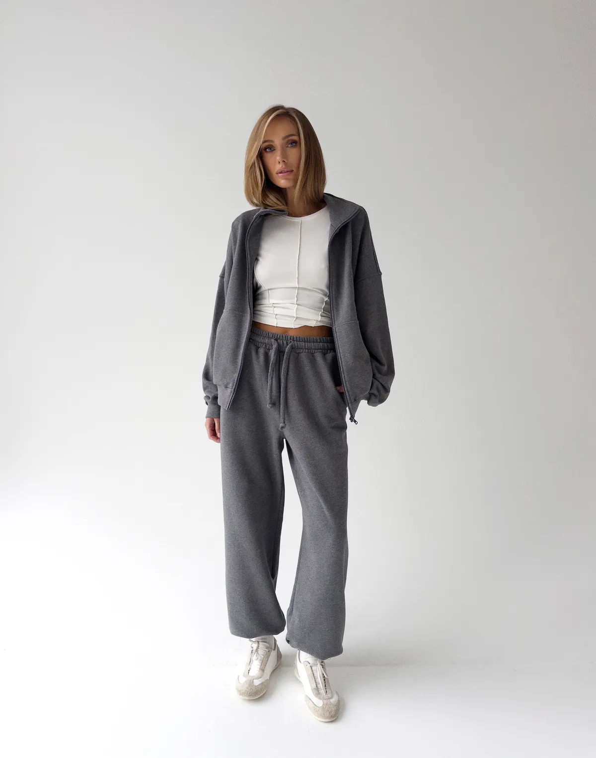 Джогери зі шнурком оверсайз, темний меланж - Фото 3