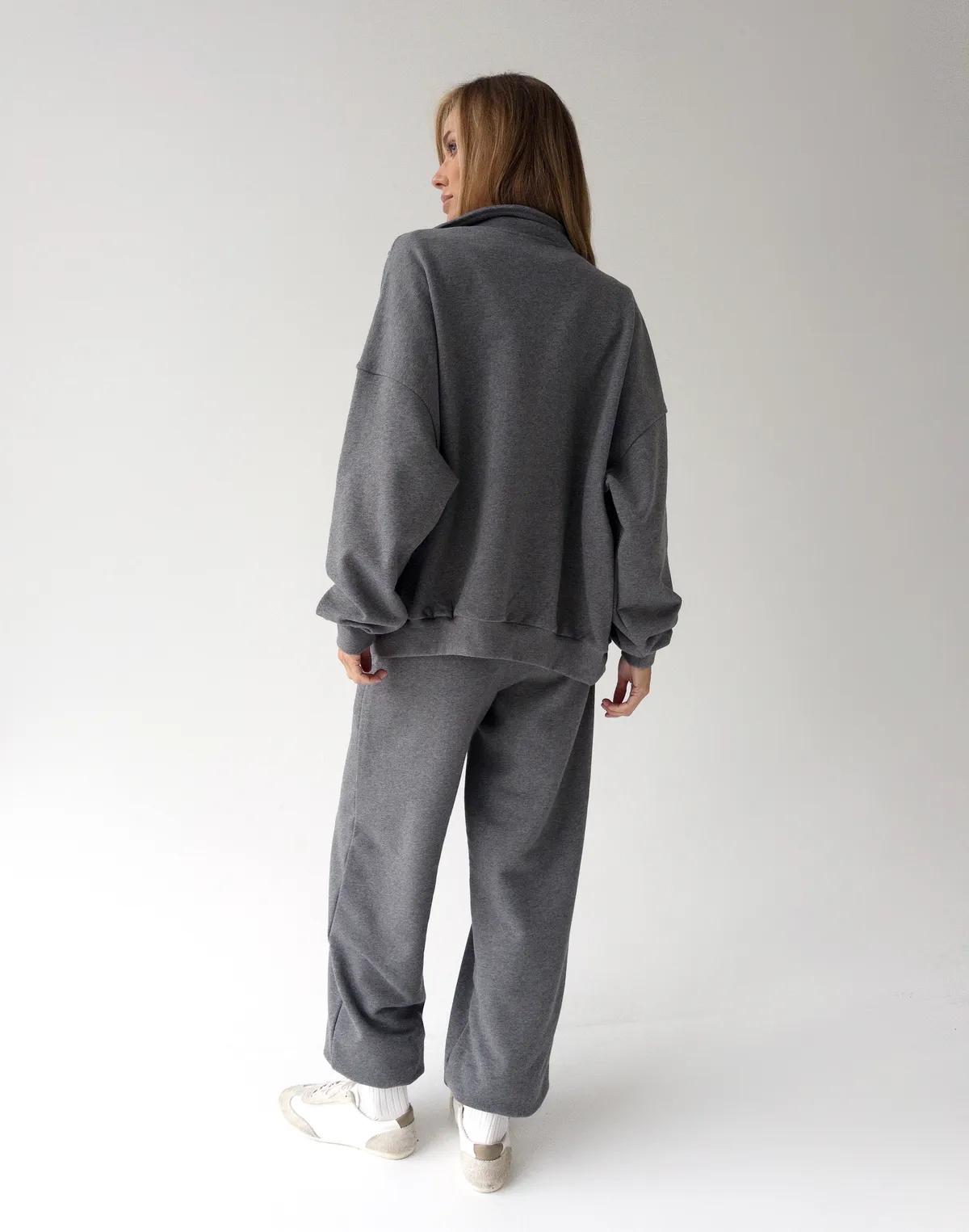Комплект оверсайз зіпер з кишенею та джогери зі шнурком, темний меланж - Фото 2