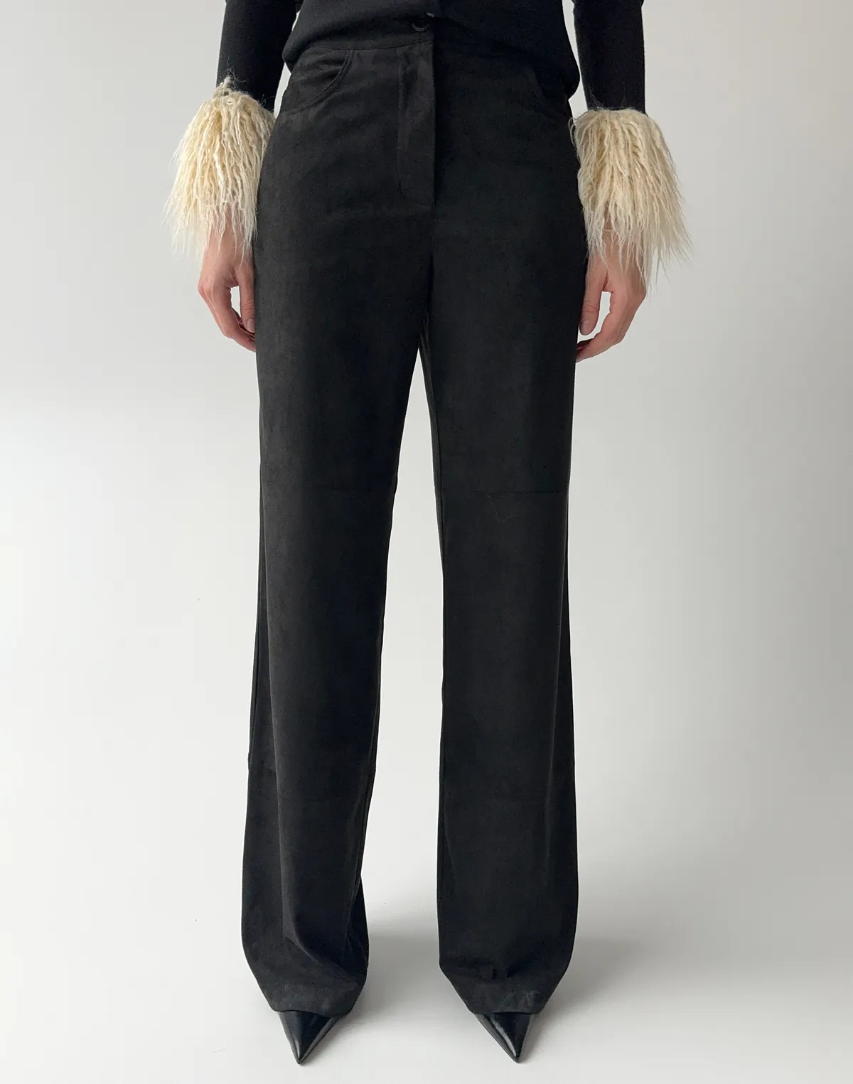 Штани базові з екозамші, чорні - Фото 1