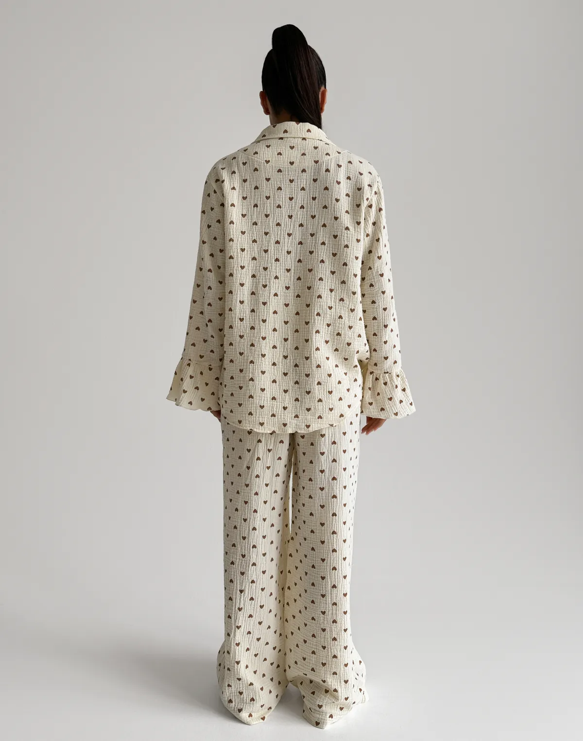 Комплект піжамний сорочка і штани, кремово-коричневі - Фото 2