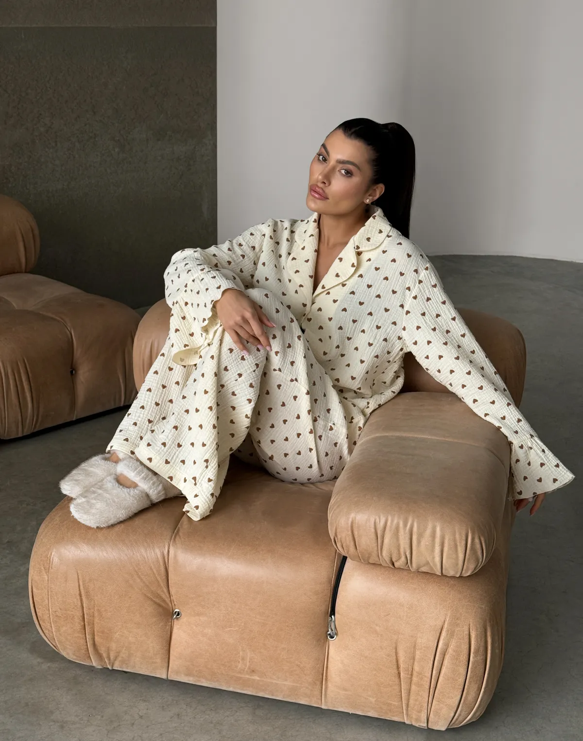 Штани піжамні, кремово-коричневі - Фото 4