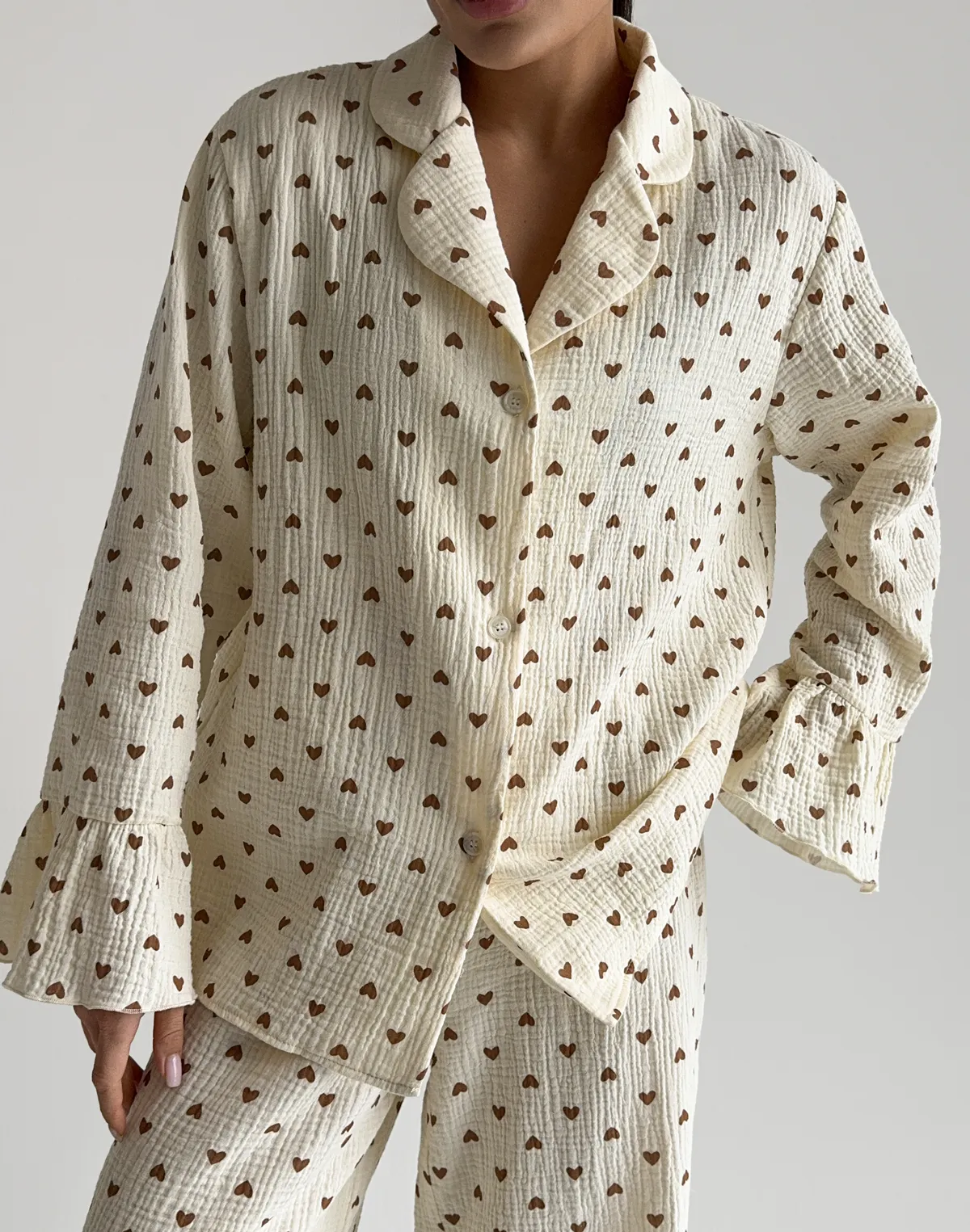 Сорочка піжамна, кремово-коричнева - Фото 1