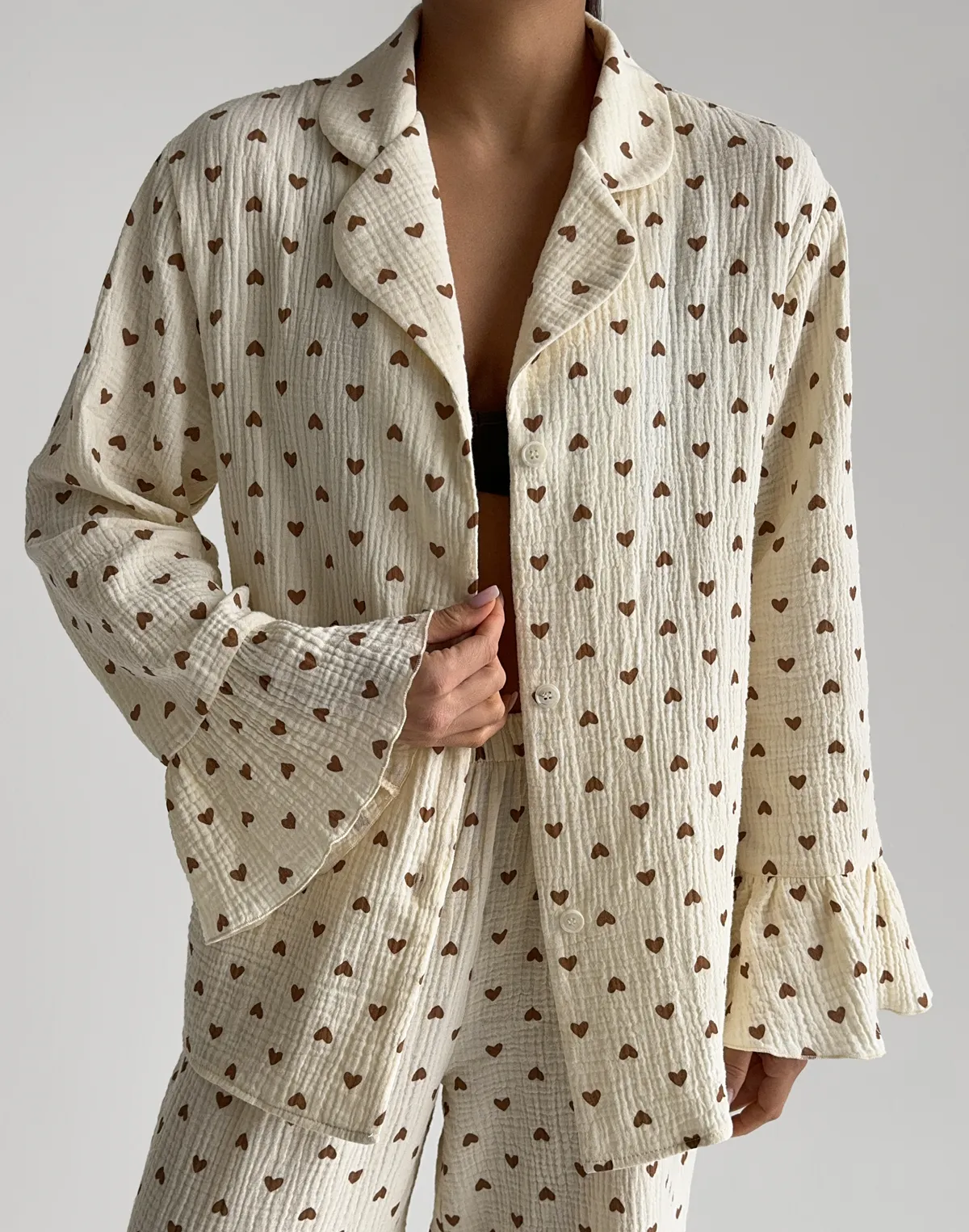 Сорочка піжамна, кремово-коричнева - Фото 7
