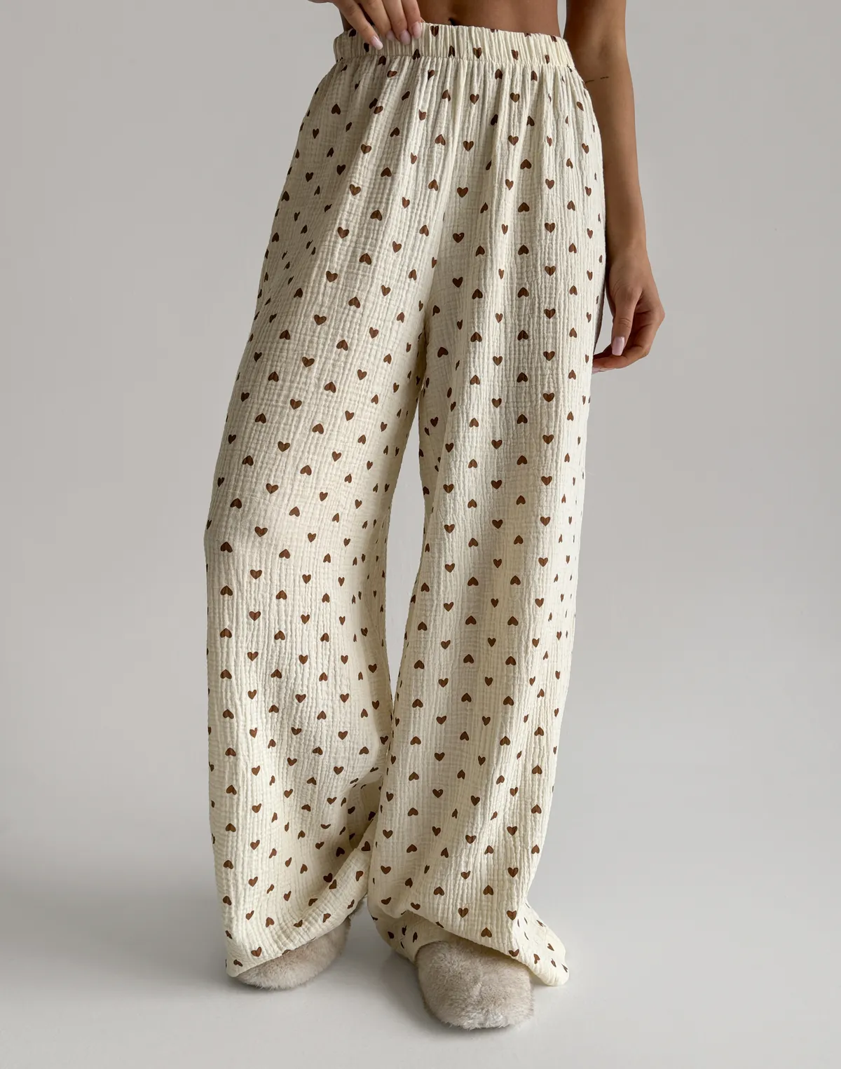 Штани піжамні, кремово-коричневі - Фото 1