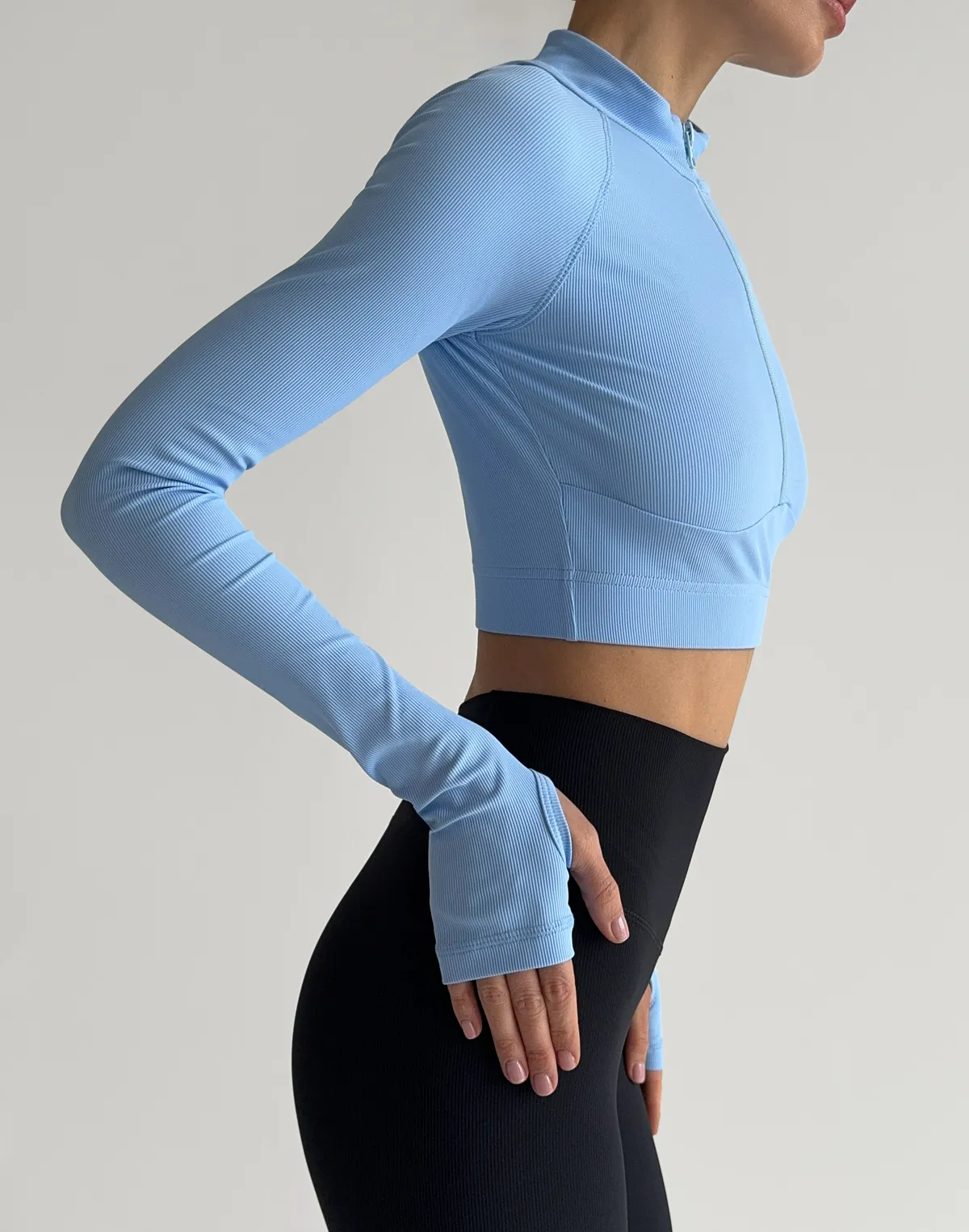 Рашгард на блискавці вкорочений спортивний, блакитний - Фото 8