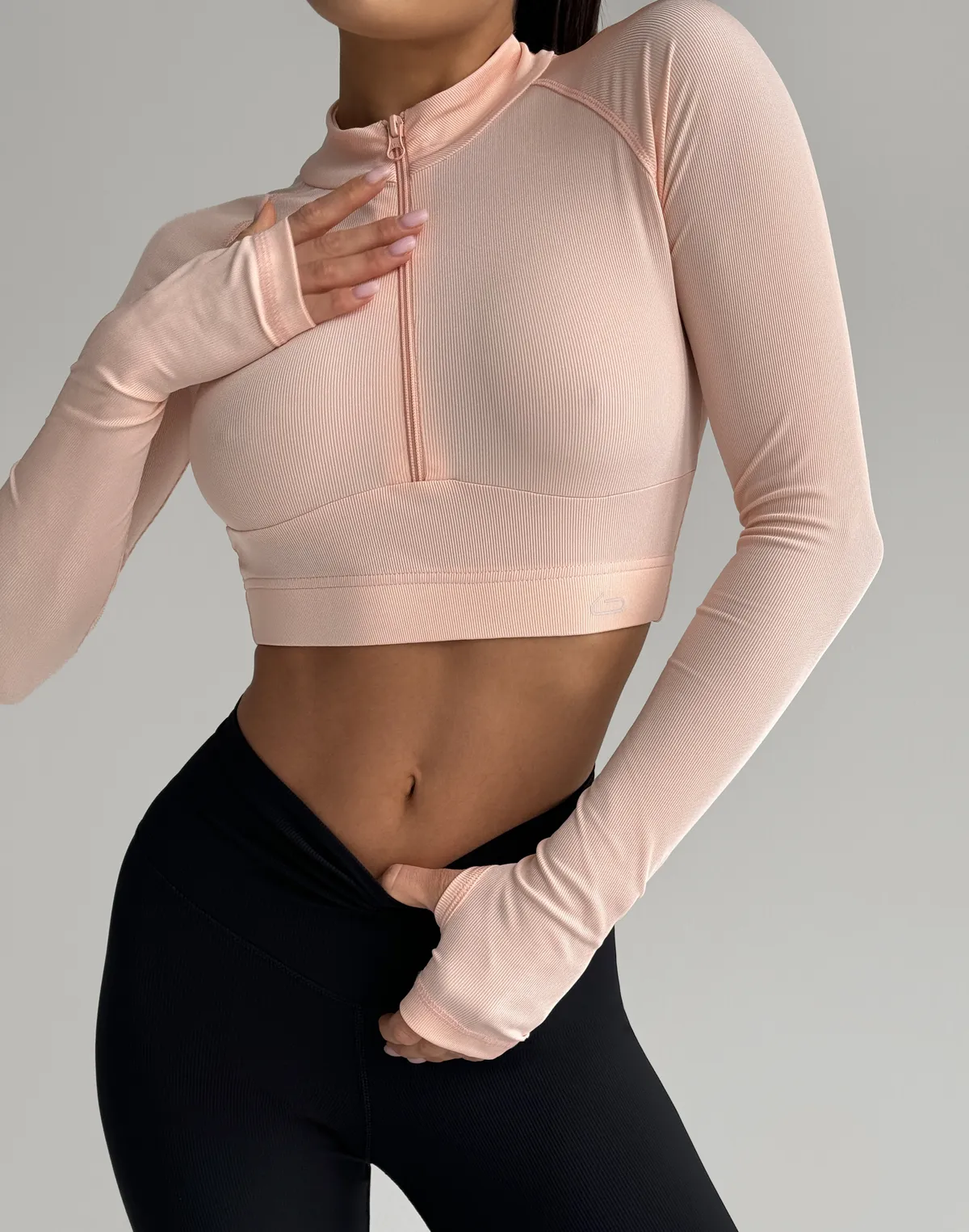 Рашгард на блискавці вкорочений спортивний, пастельно-персиковий - Фото 1