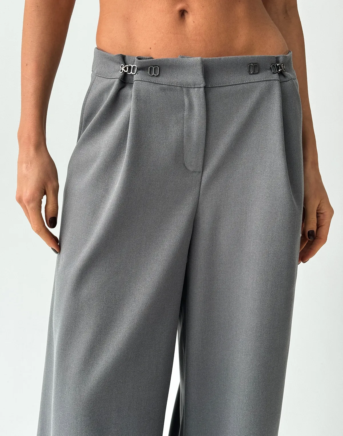 Штани оверсайз із защіпами та декоративними застібками, графіт - Фото 7