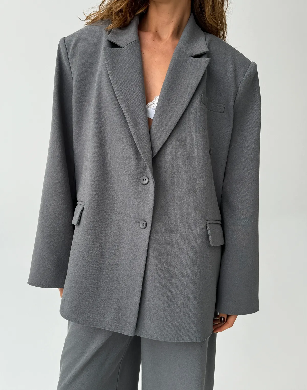 Жакет жіночий з можливістю асиметричного застібування, графіт - Фото 1