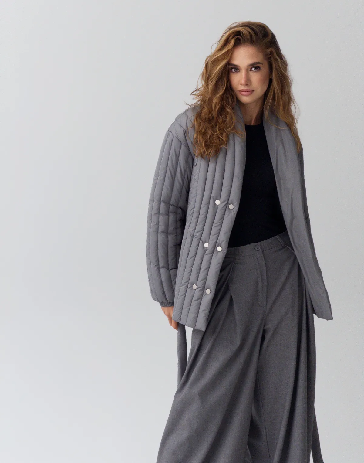 Куртка двухстороння весняна стьогана, сіра - Фото 8