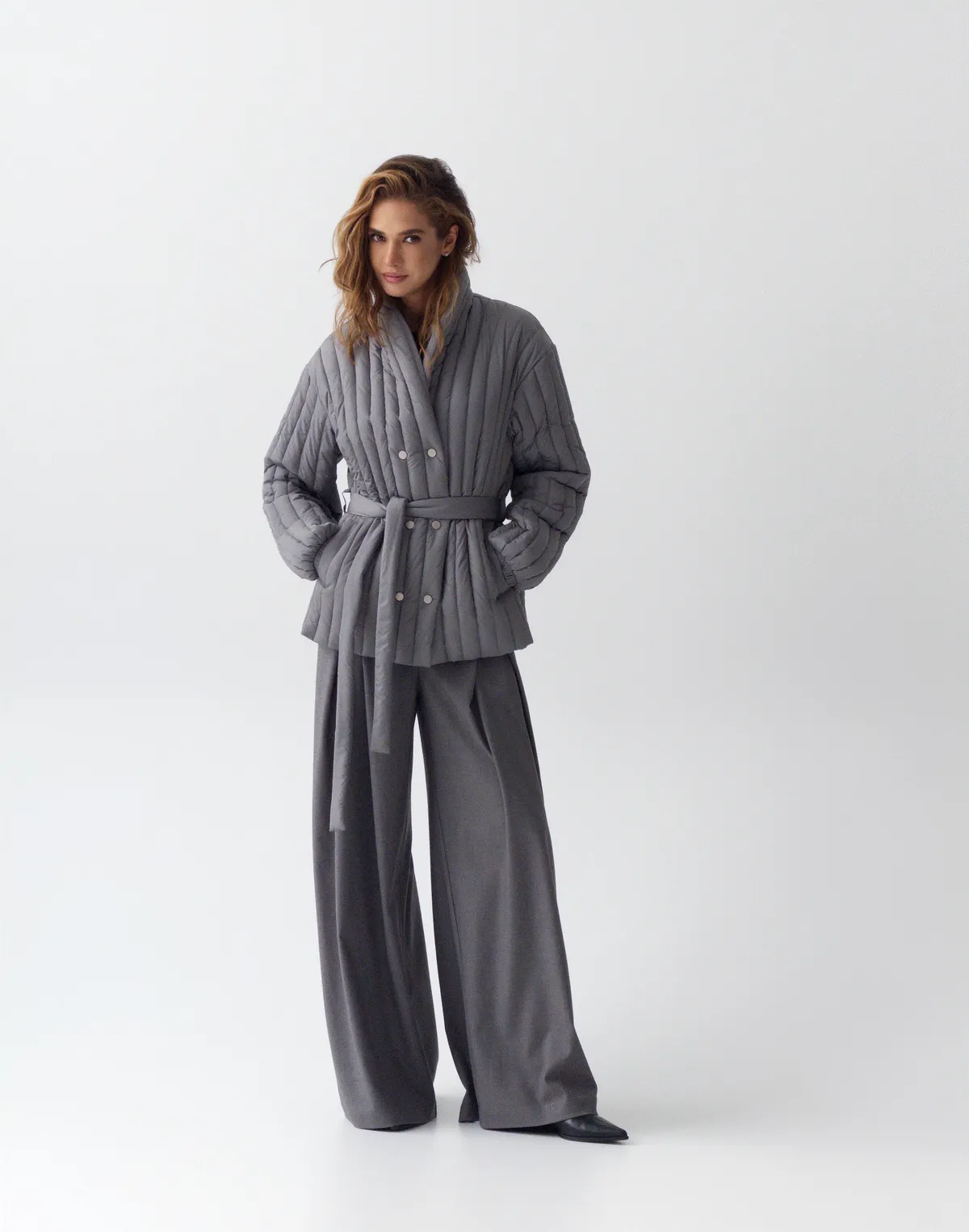 Куртка двухстороння весняна стьогана, сіра - Фото 3