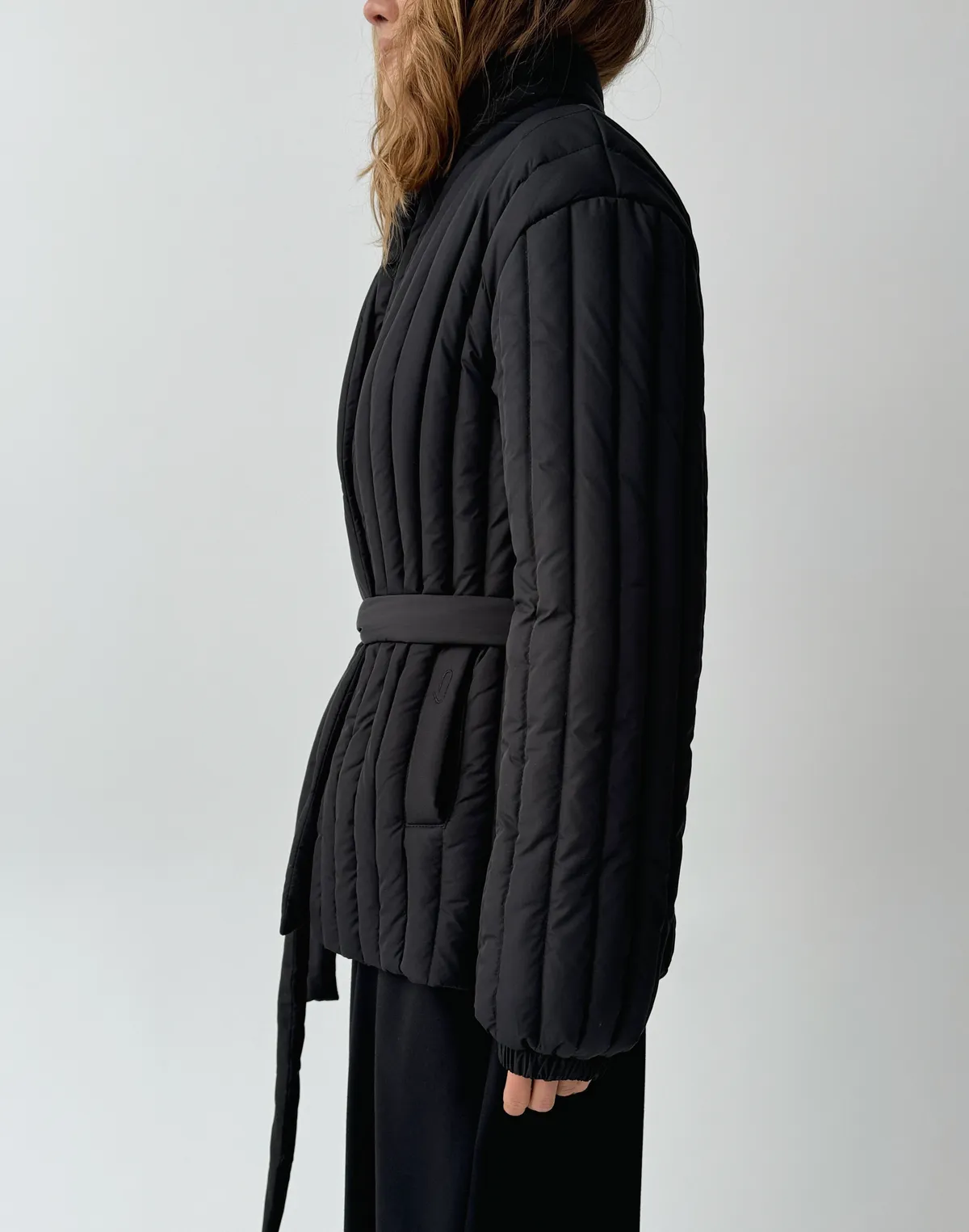 Куртка двухстороння весняна стьогана, чорна - Фото 8