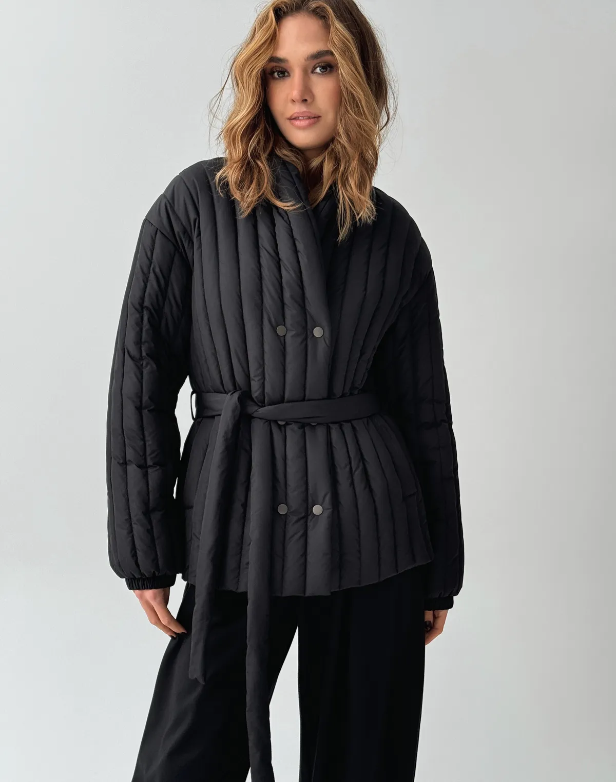 Куртка двухстороння весняна стьогана, чорна - Фото 6