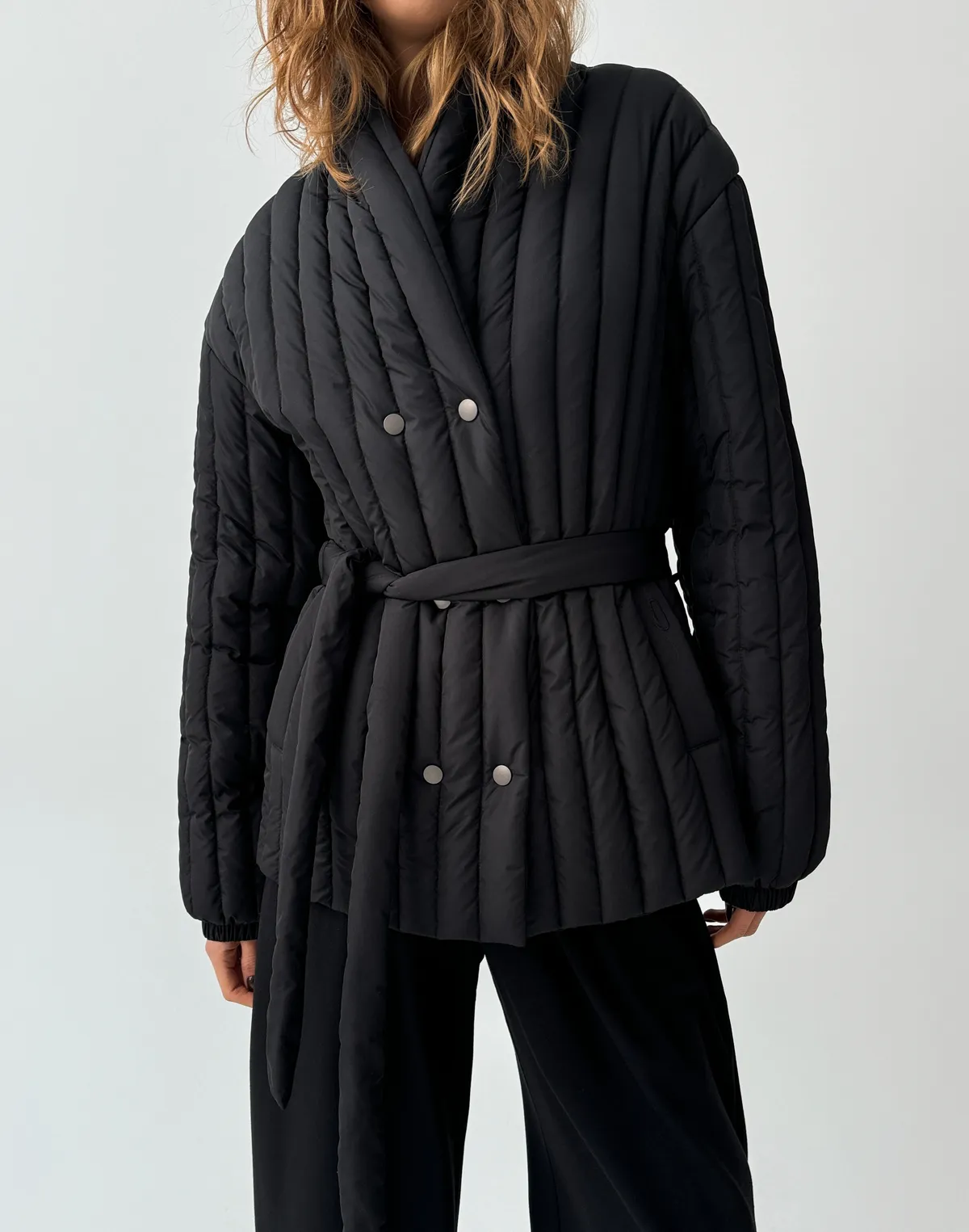 Куртка двухстороння весняна стьогана, чорна - Фото 1