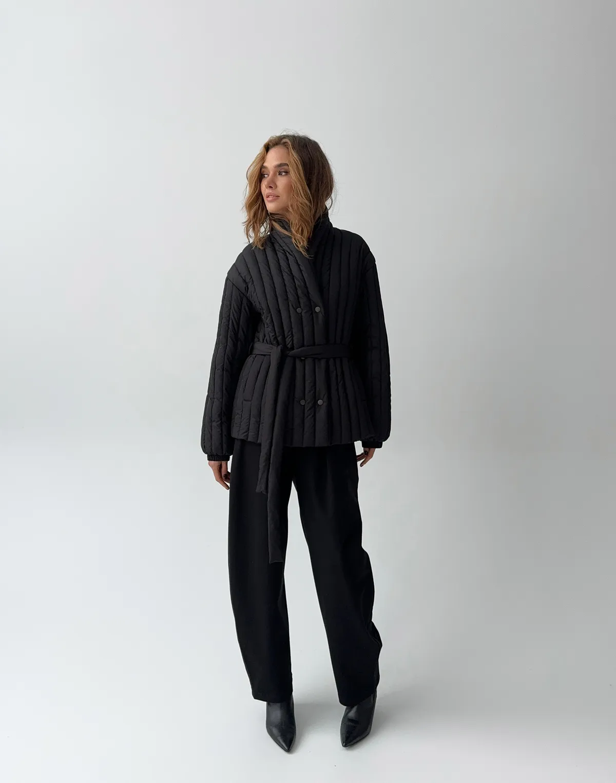 Куртка двухстороння весняна стьогана, чорна - Фото 3