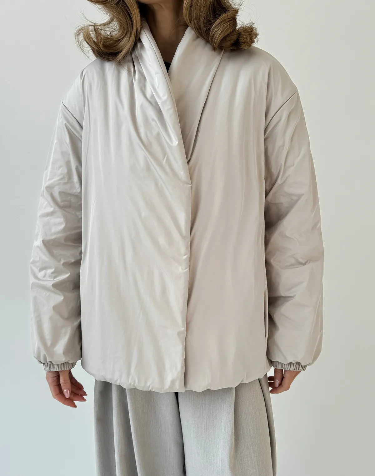 Куртка двухстороння весняна стьогана, бежева - Фото 6