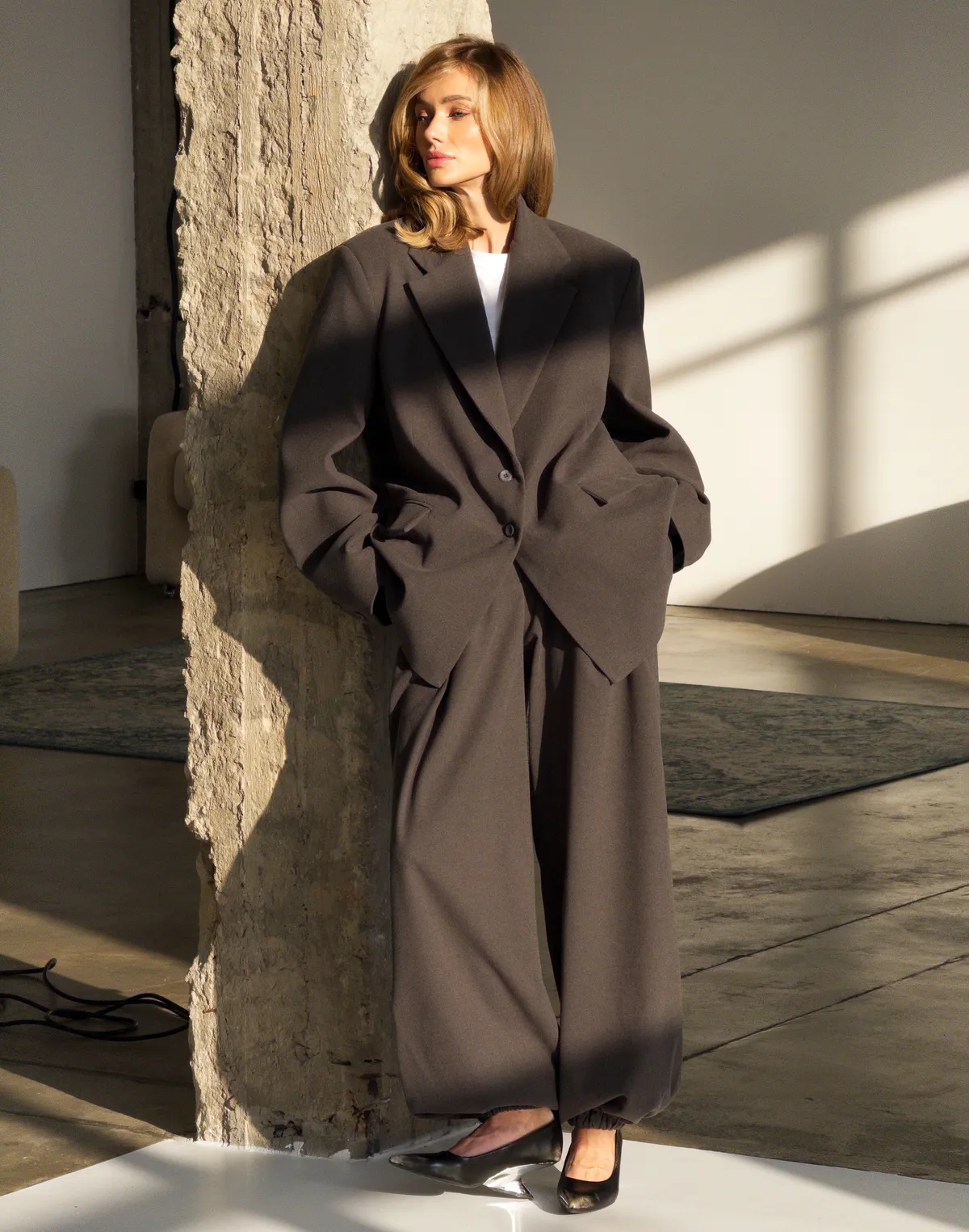 Жакет оверсайз з чоловічого плеча, графітовий - Фото 3