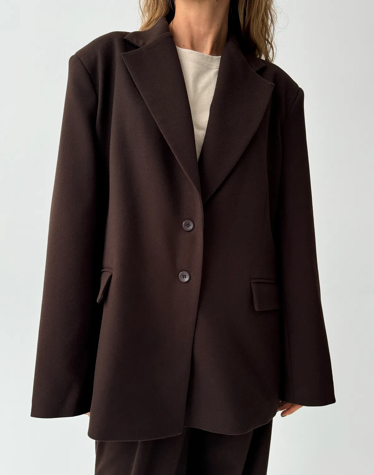 Жакет оверсайз з чоловічого плеча, шоколадний - Фото 1