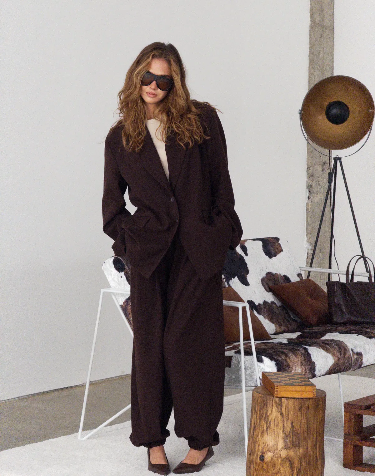 Жакет оверсайз з чоловічого плеча, шоколадний - Фото 4