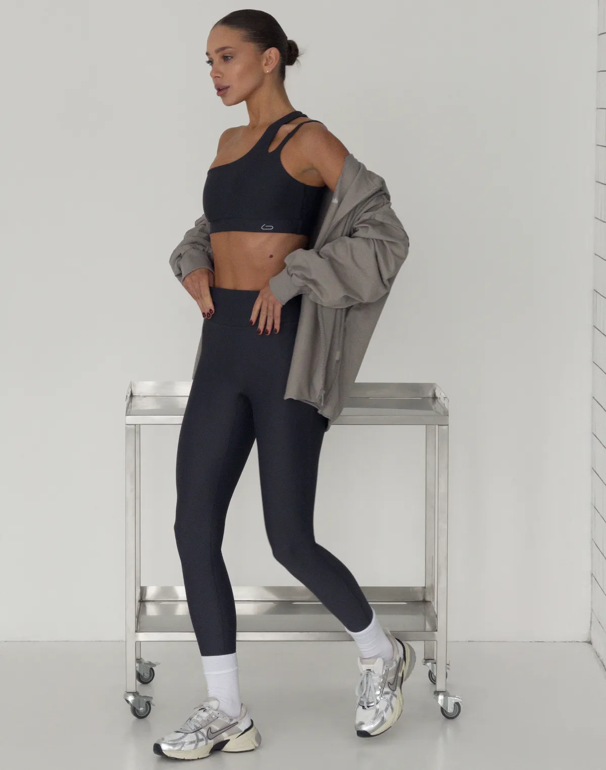 Лосини з високою посадкою спортивні з високоякісного матеріалу, графіт - Фото 6