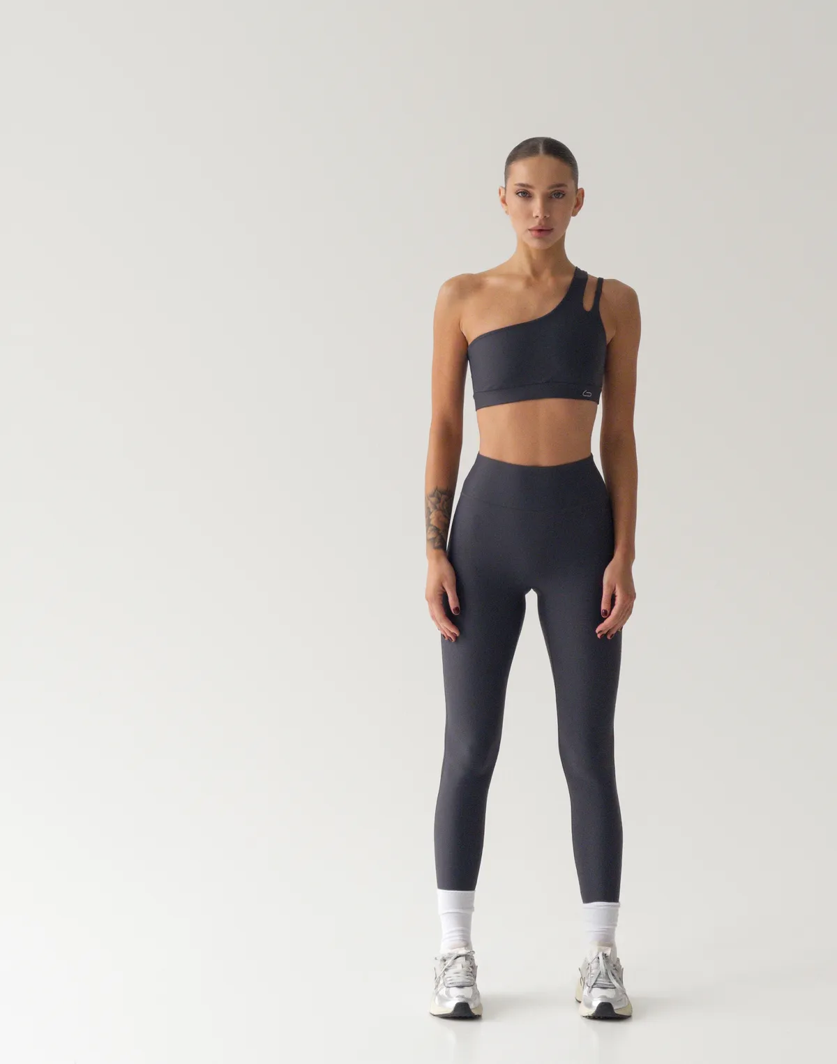 Лосини з високою посадкою спортивні з високоякісного матеріалу, графіт - Фото 4