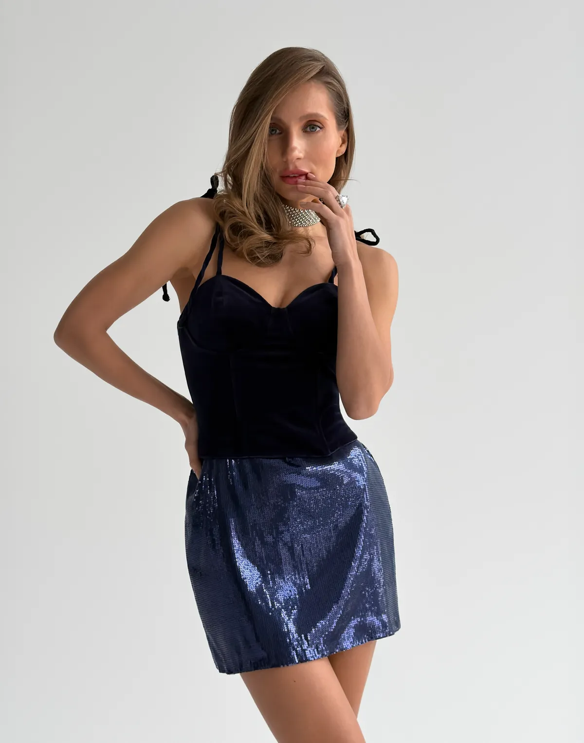 Топ велюровий з корсетними швами, нічне небо - Фото 1