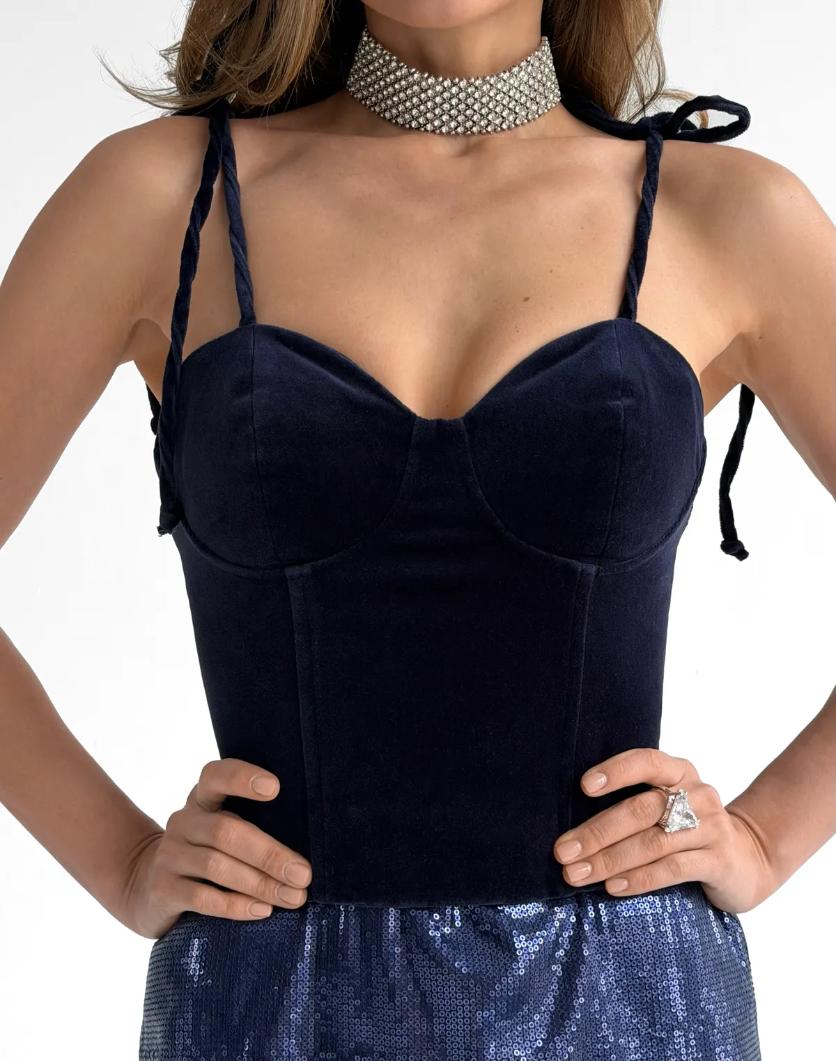 Топ велюровий з корсетними швами, нічне небо - Фото 5