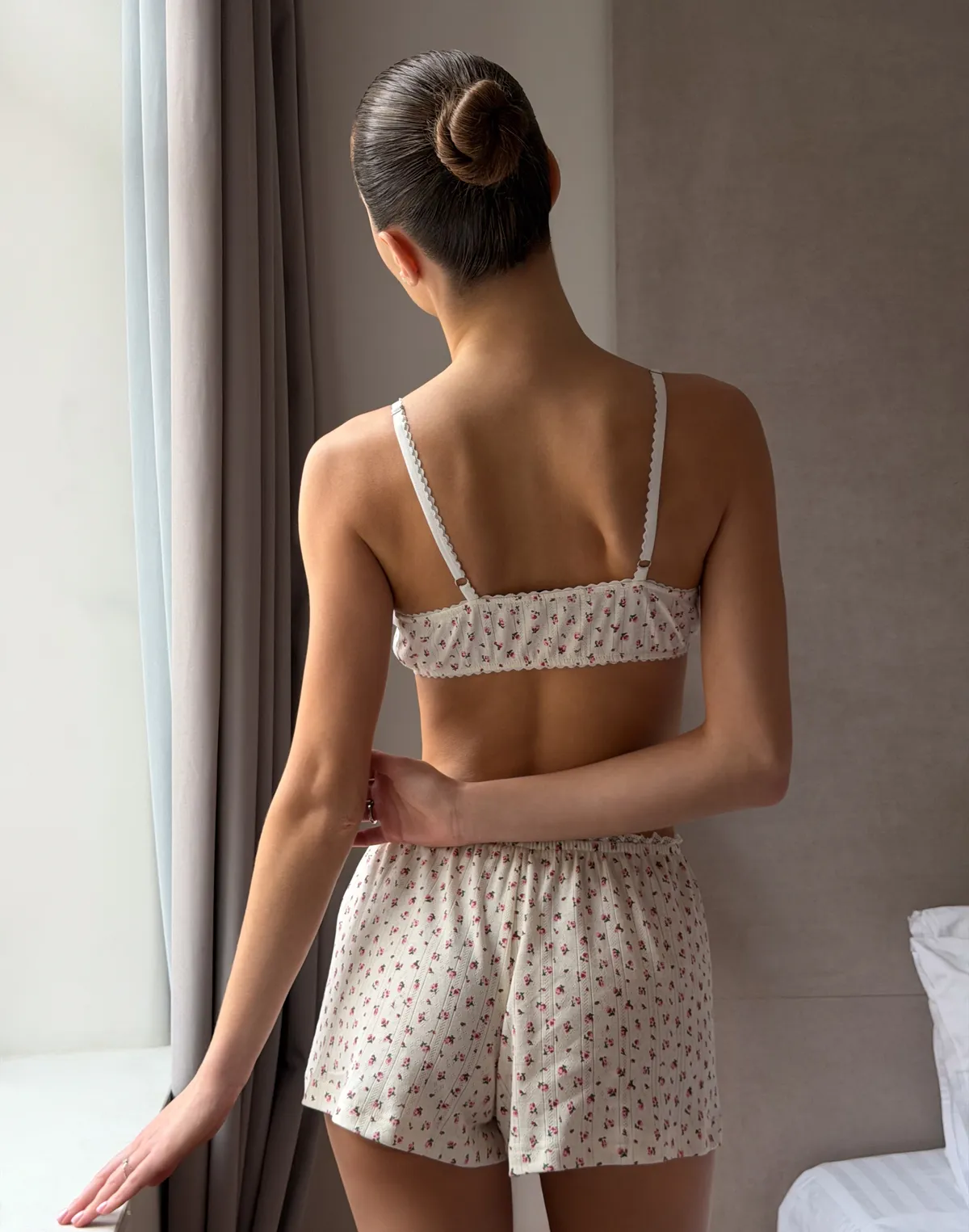 Ліф піжамний для дому, молочний у квіточку - Фото 2