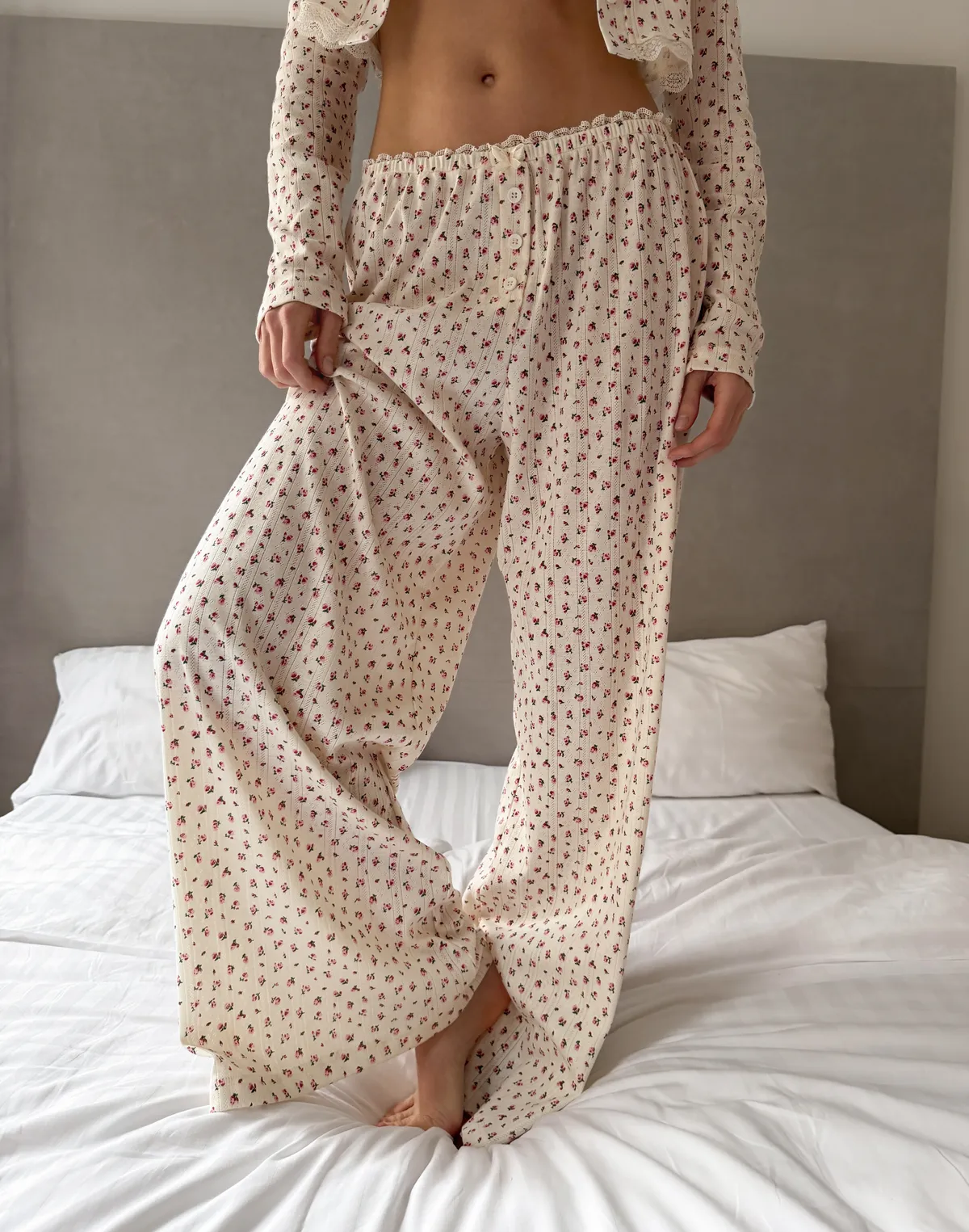 Піжамні штани для дому, молочні у квіточку - Фото 7