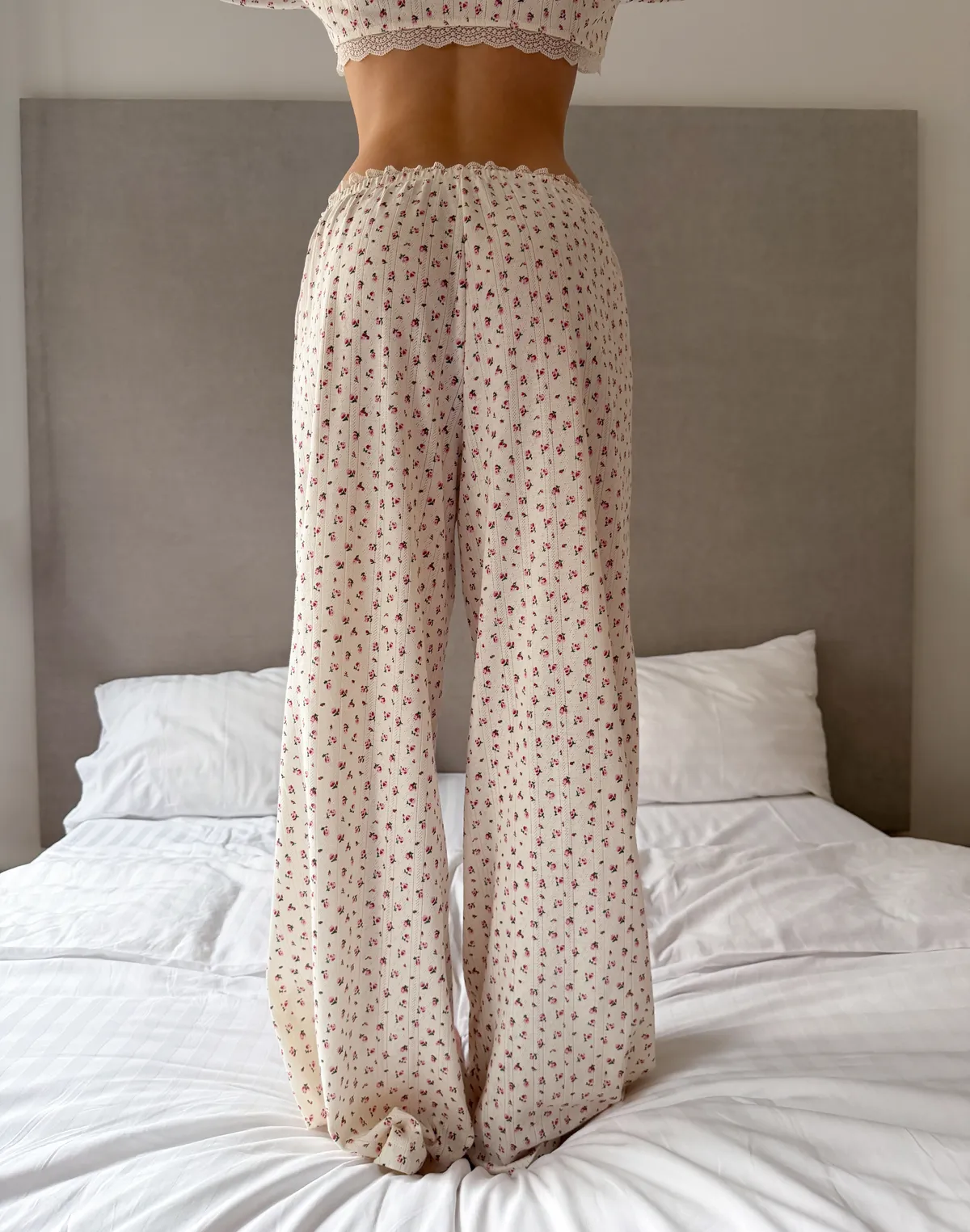 Піжамні штани для дому, молочні у квіточку - Фото 2