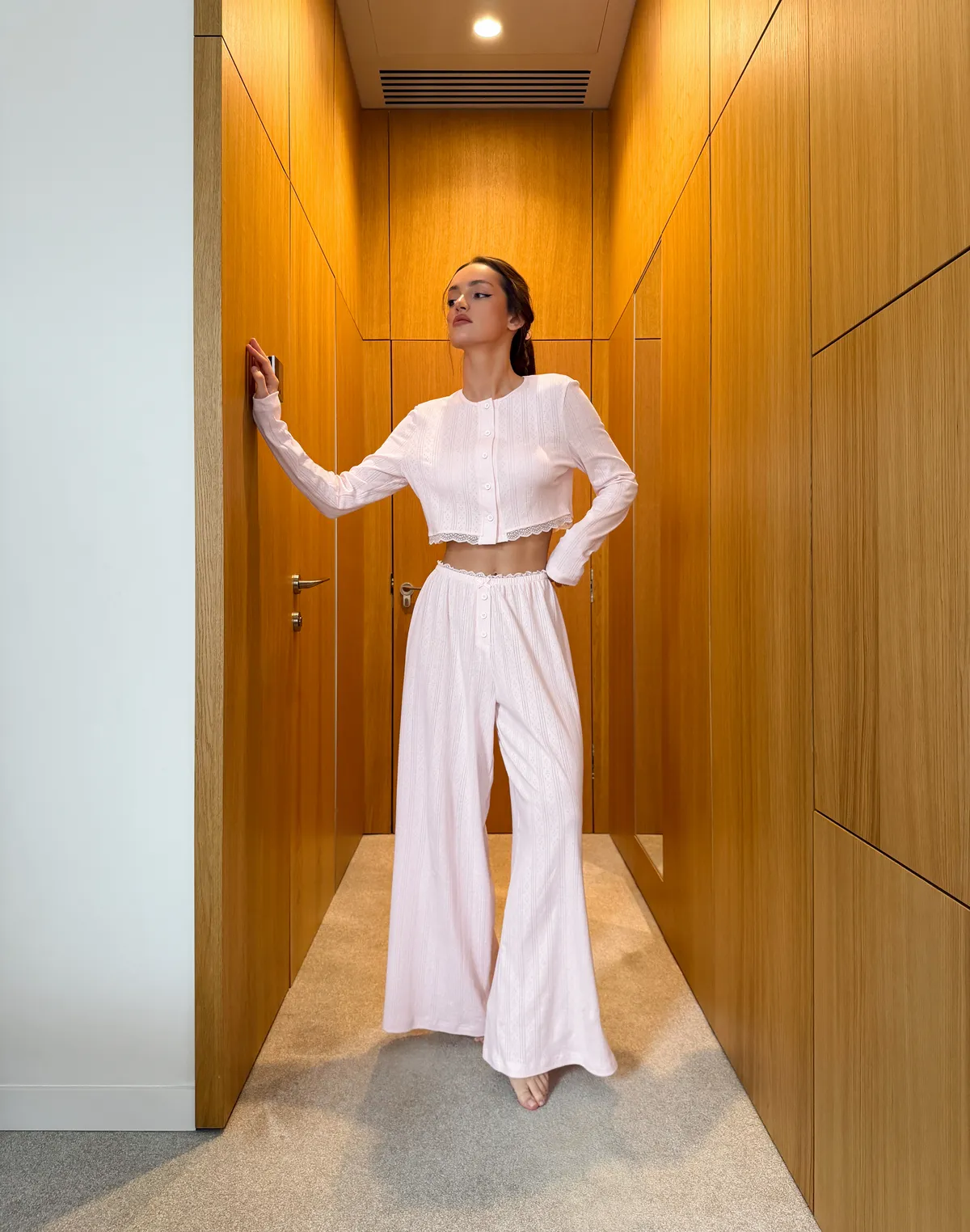 Кофтинка піжамна на ґудзиках, пастельно-рожева - Фото 8