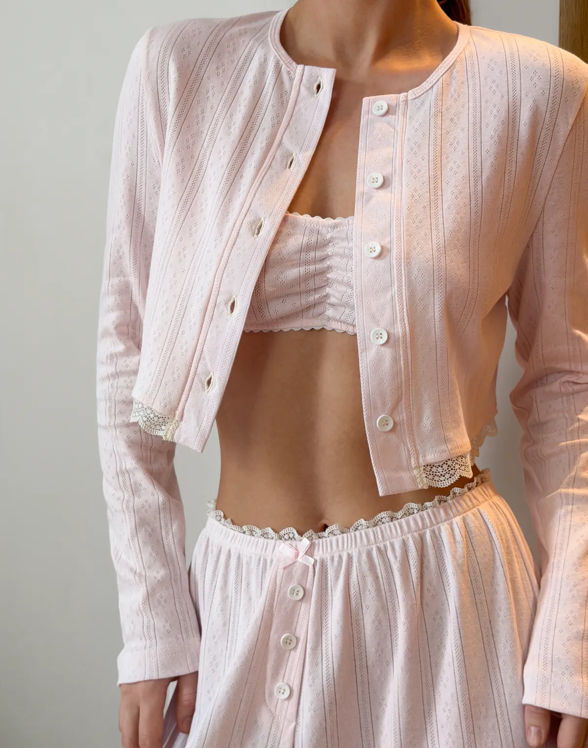 Кофтинка піжамна на ґудзиках, пастельно-рожева - Фото 7