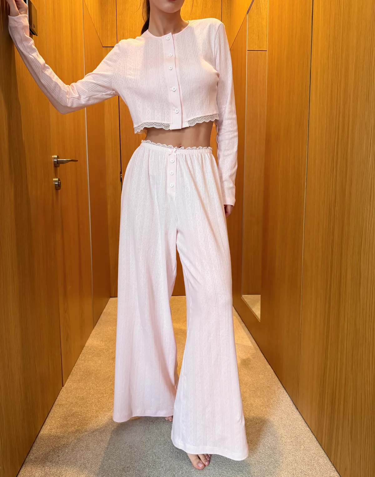 Кофтинка піжамна на ґудзиках, пастельно-рожева - Фото 4