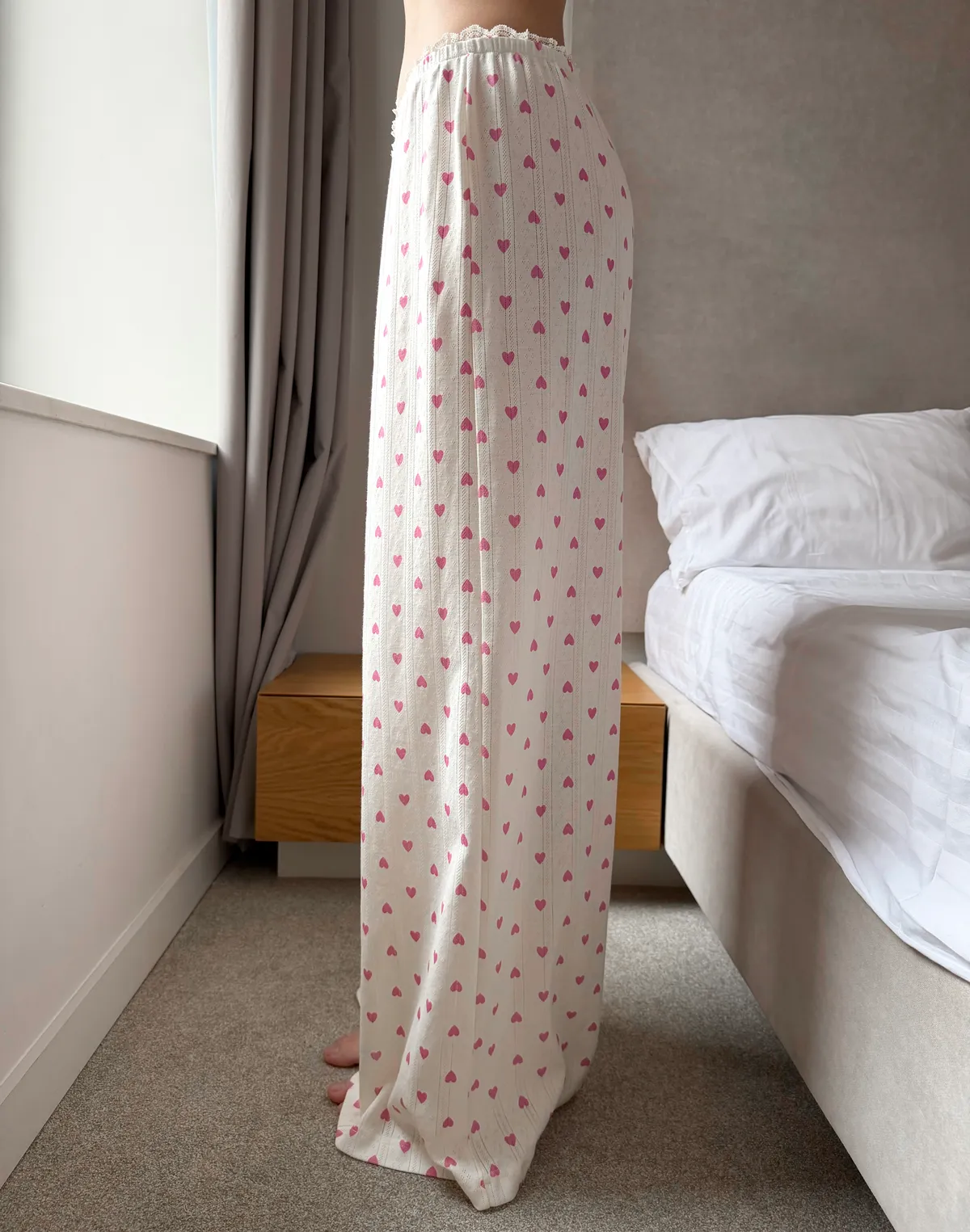 Піжамні штани для дому, айворі в рожеві сердечка - Фото 5